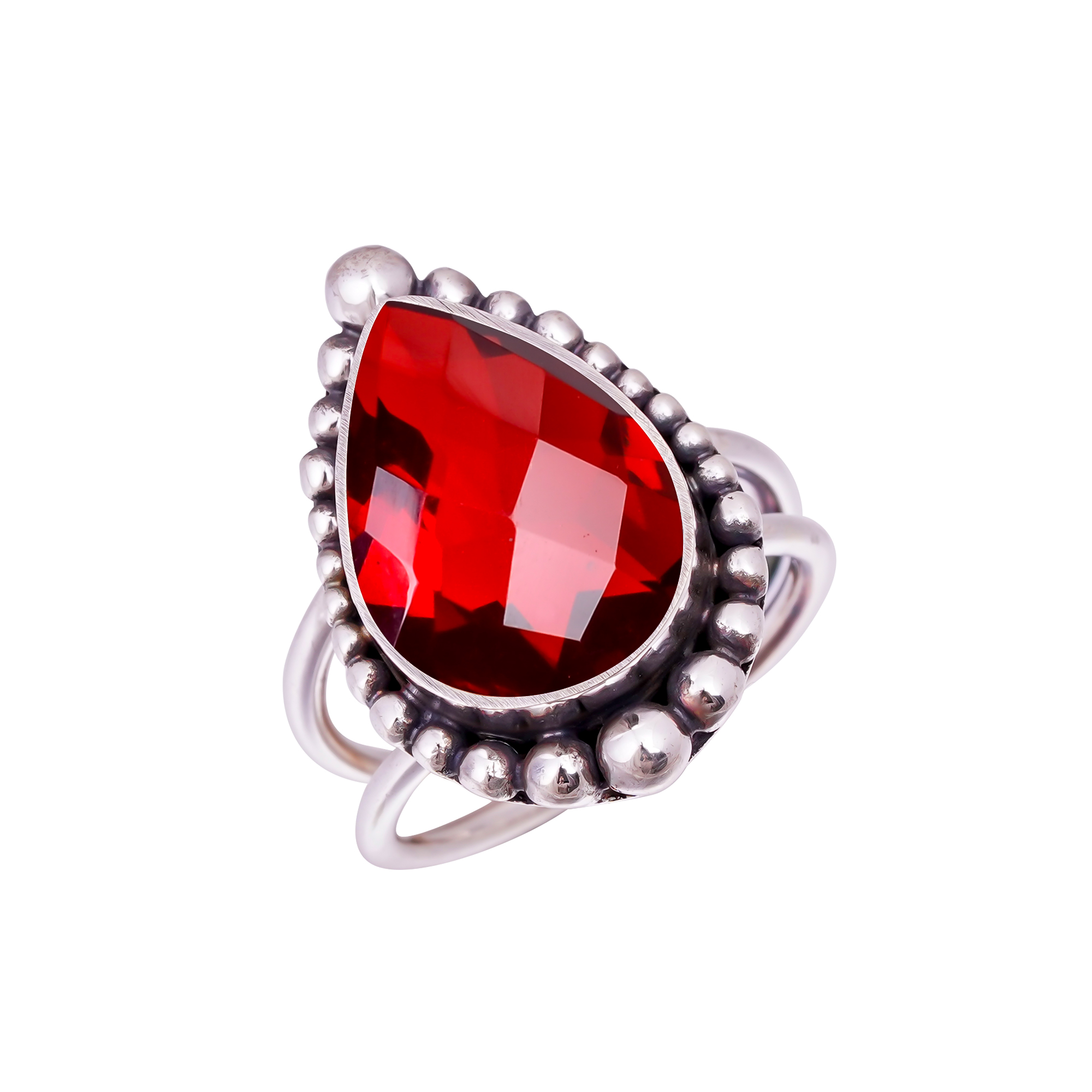 Red Garnet - Simulated Gemstone 925 Sterling Silver Ring