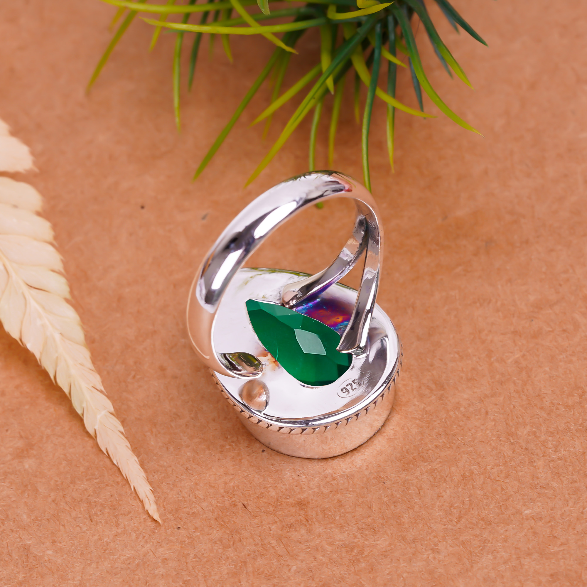 Chrome Diopside - Simulated Gemstone 925 Sterling Silver Ring