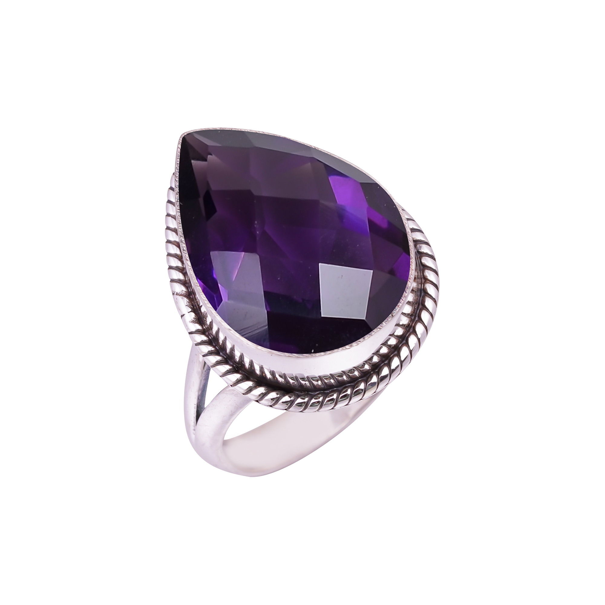 Purple Amethyst - Simulated Gemstone 925 Sterling Silver Ring