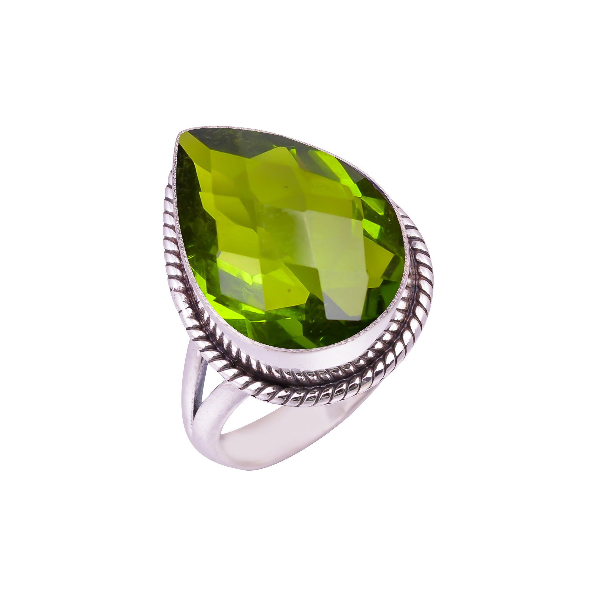 Peridot - Simulated Gemstone 925 Sterling Silver Ring