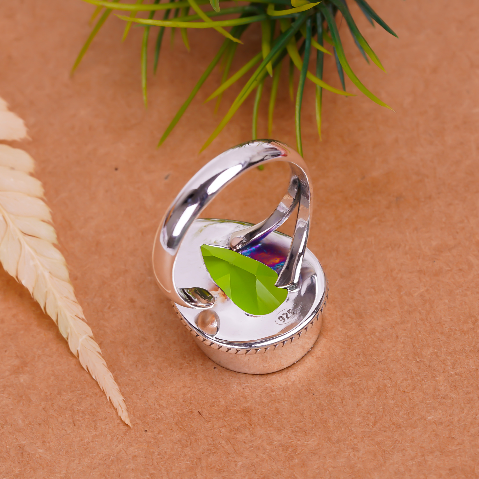 Peridot - Simulated Gemstone 925 Sterling Silver Ring