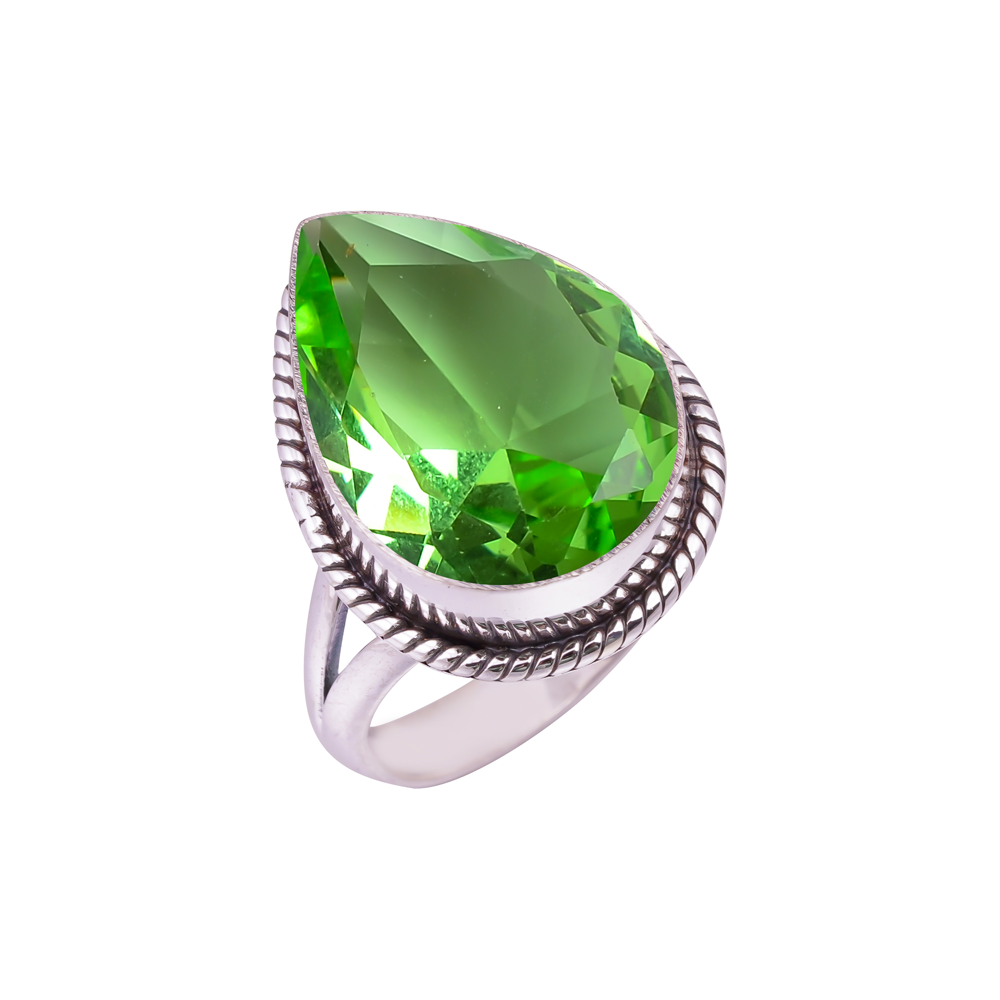 Green Amethyst - Simulated Gemstone 925 Sterling Silver Ring