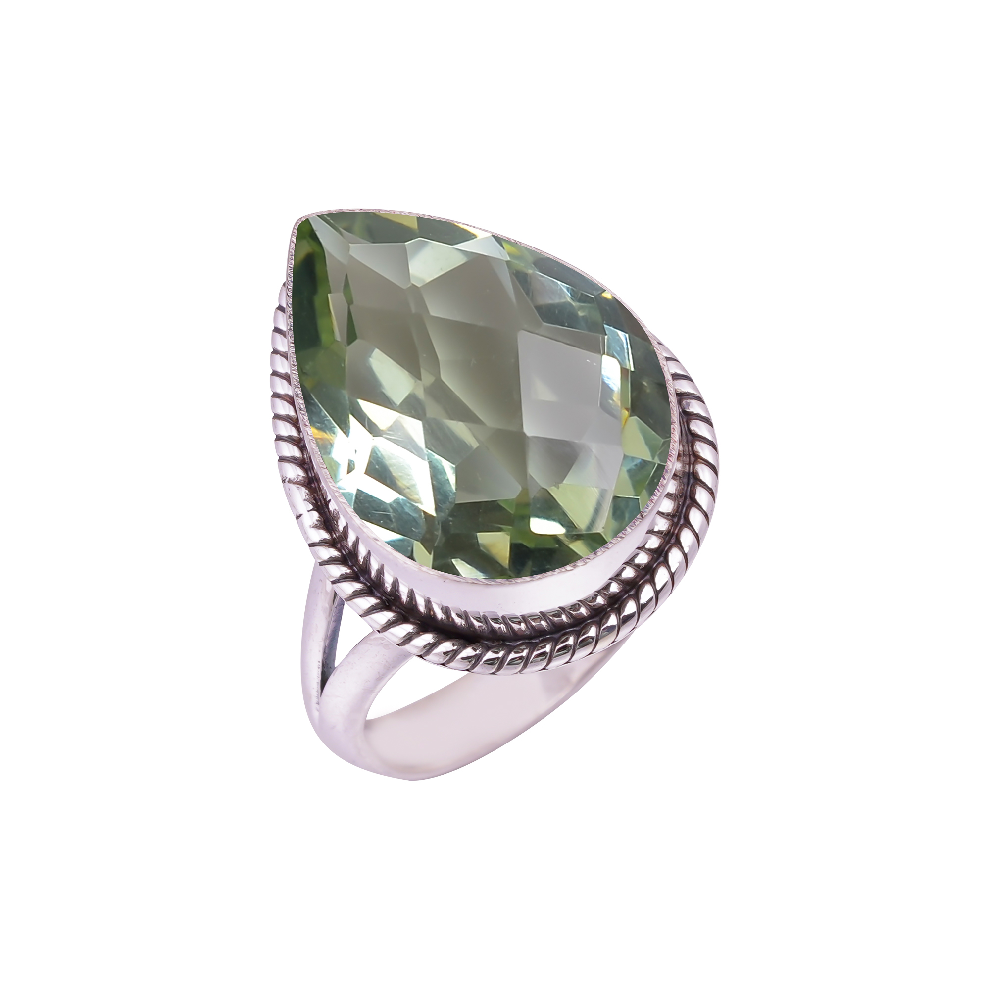 Green Amethyst - Simulated Gemstone 925 Sterling Silver Ring