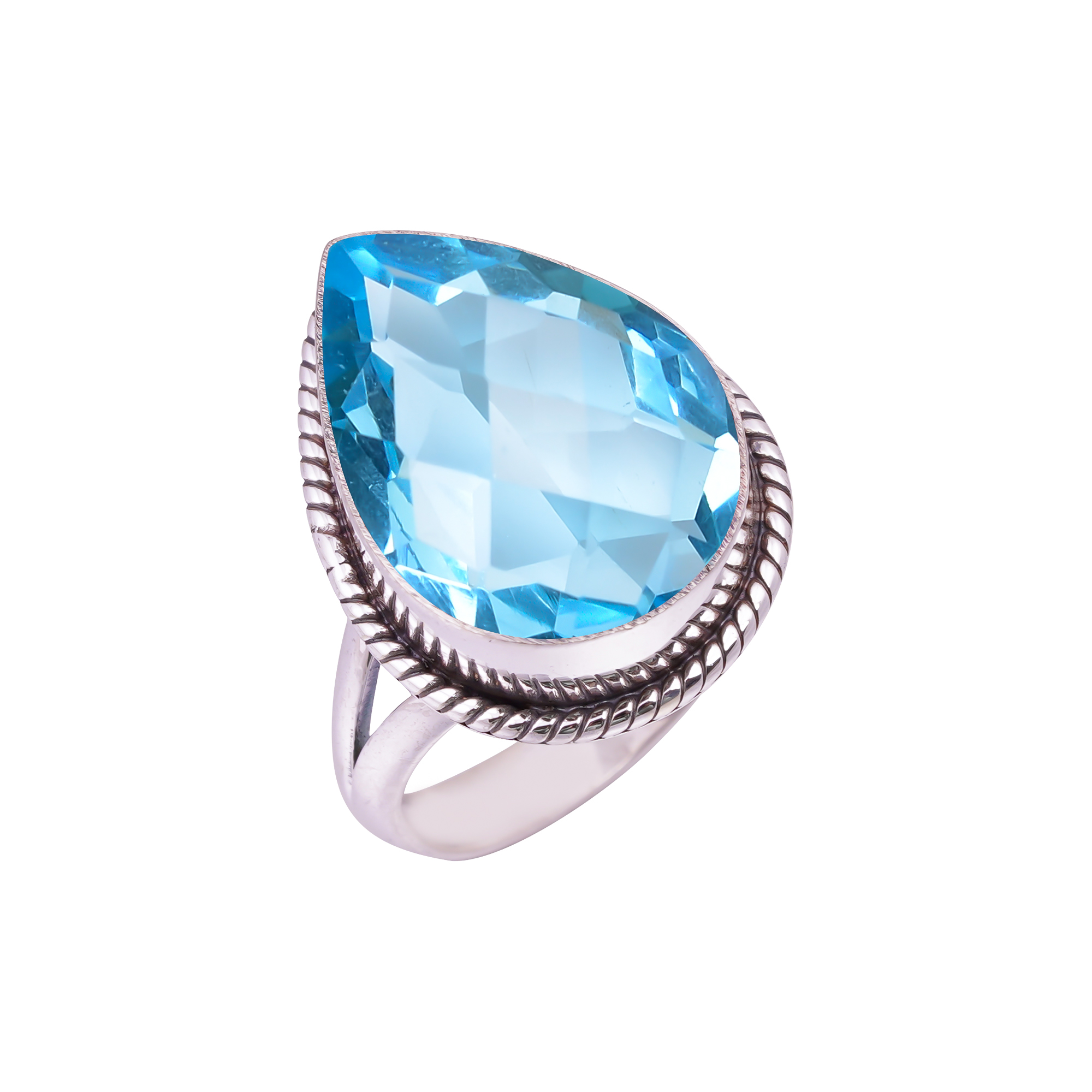 Blue Topaz - Simulated Gemstone 925 Sterling Silver Ring