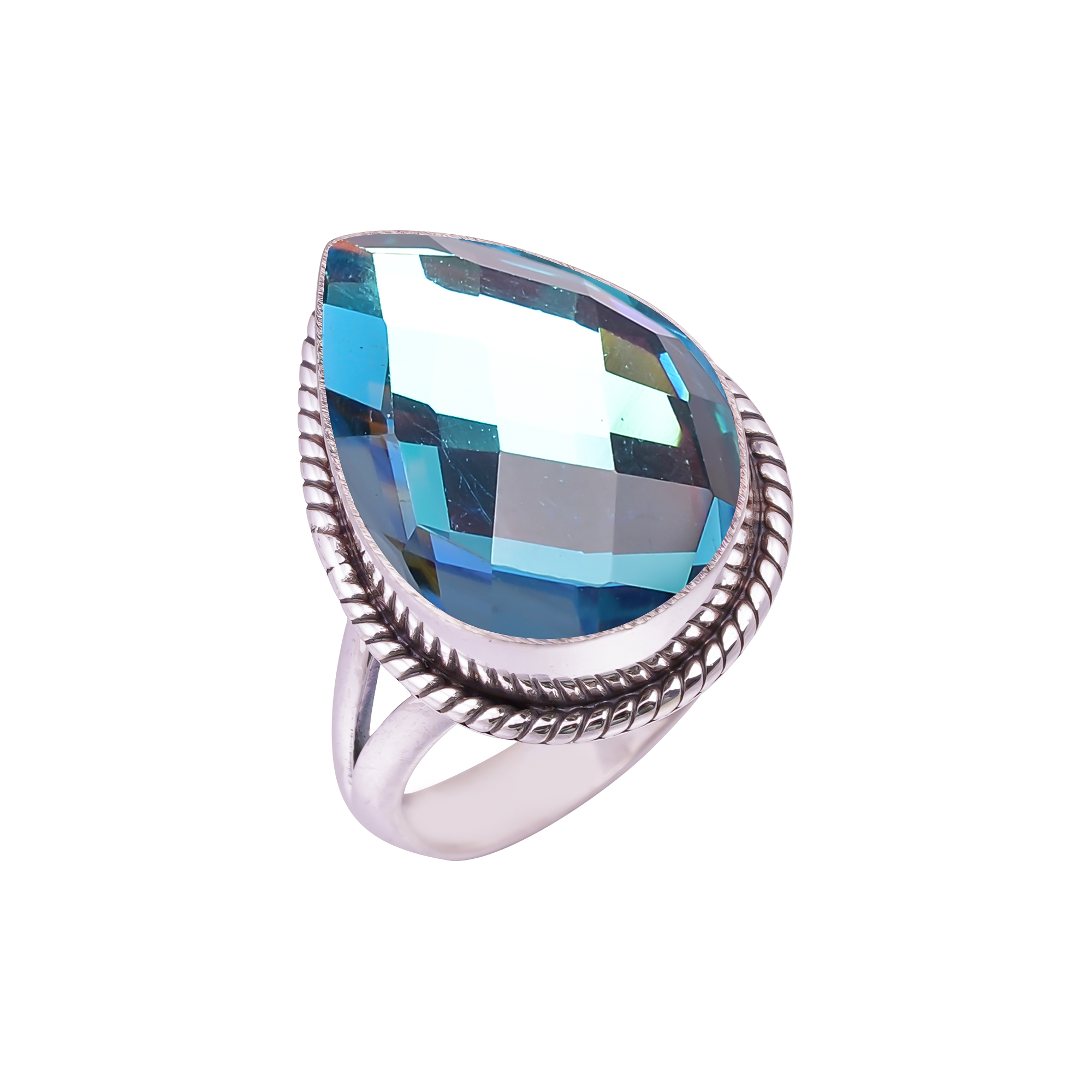 Black Rainbow Mystic Fire Topaz - Simulated Gemstone 925 Sterling Silver Ring