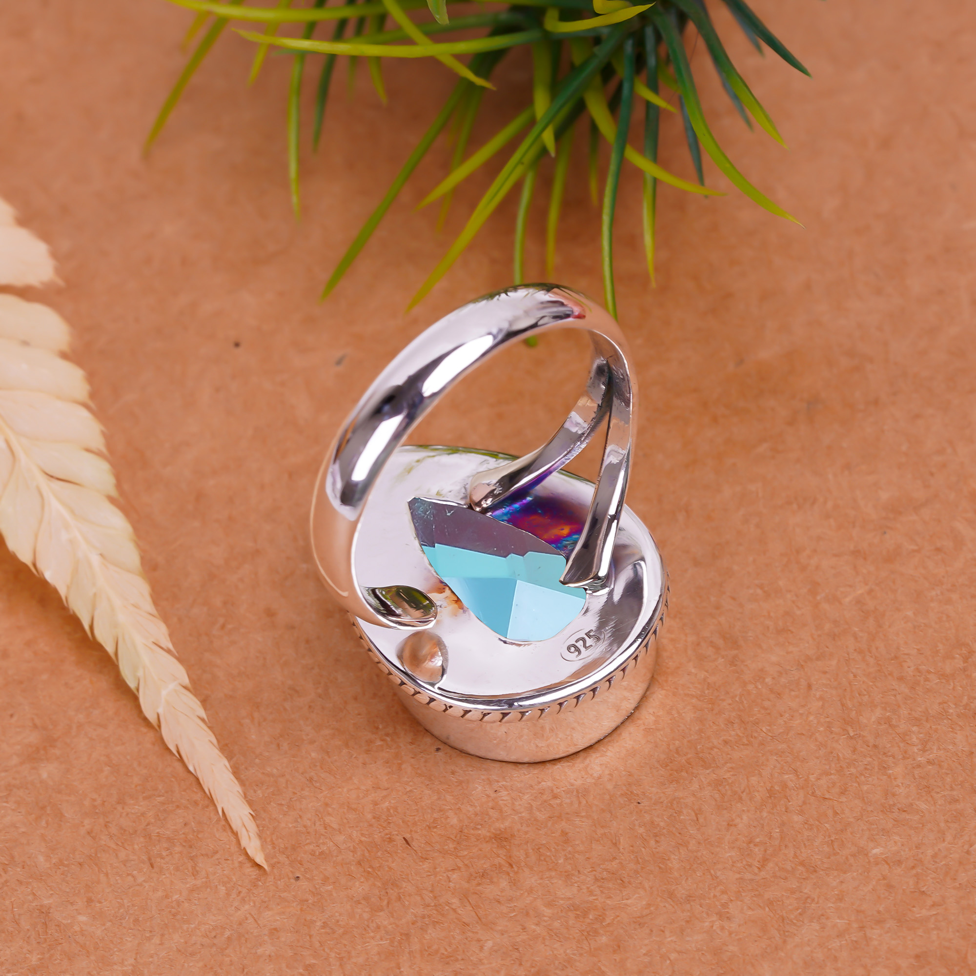 Black Rainbow Mystic Fire Topaz - Simulated Gemstone 925 Sterling Silver Ring