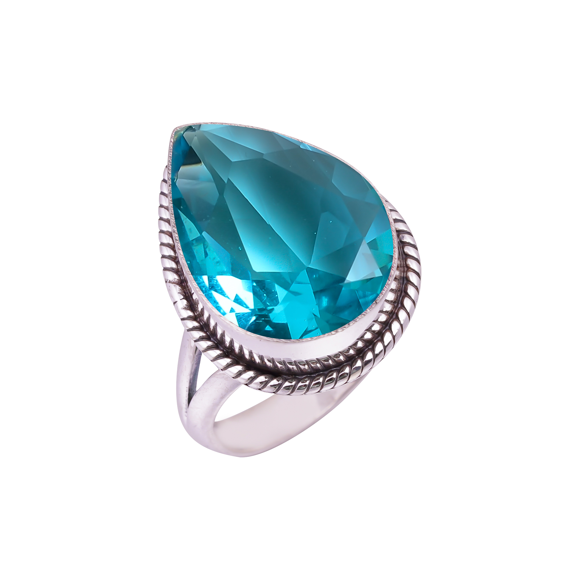 Blue Topaz - Simulated Gemstone 925 Sterling Silver Ring