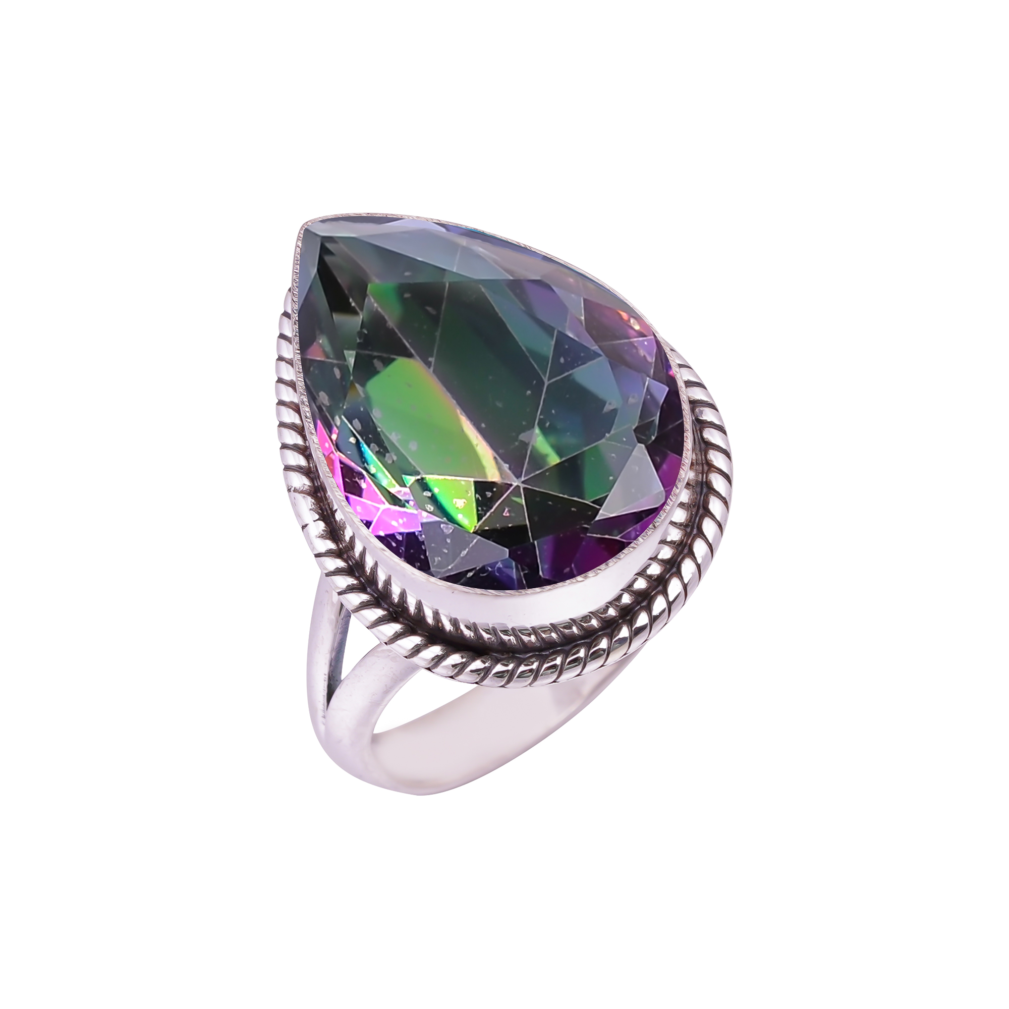 Rainbow Mystic Fire Topaz - Simulated Gemstone 925 Sterling Silver Ring