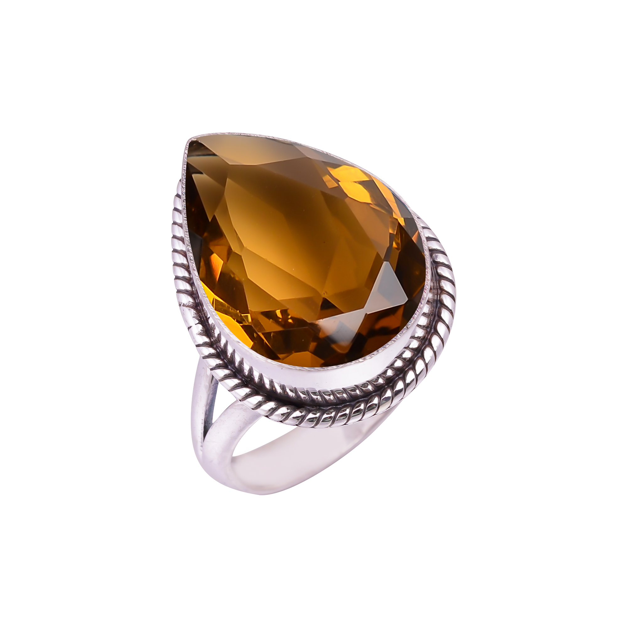 Champagne Quartz - Simulated Gemstone 925 Sterling Silver Ring