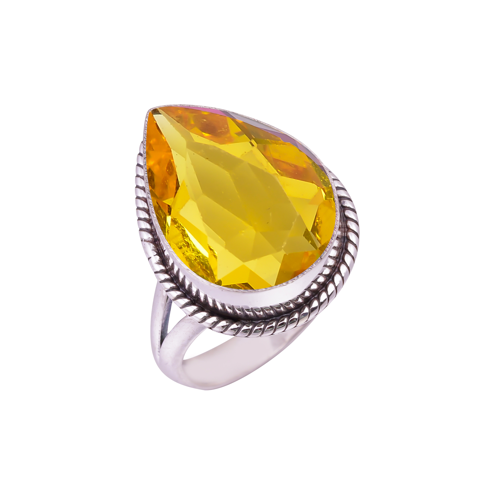 Yellow Sapphire  - Simulated Gemstone 925 Sterling Silver Ring