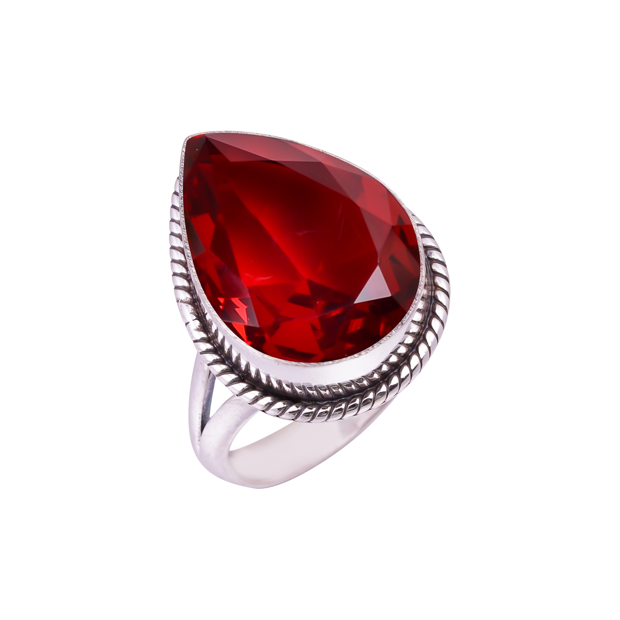 Red Garnet - Simulated Gemstone 925 Sterling Silver Ring
