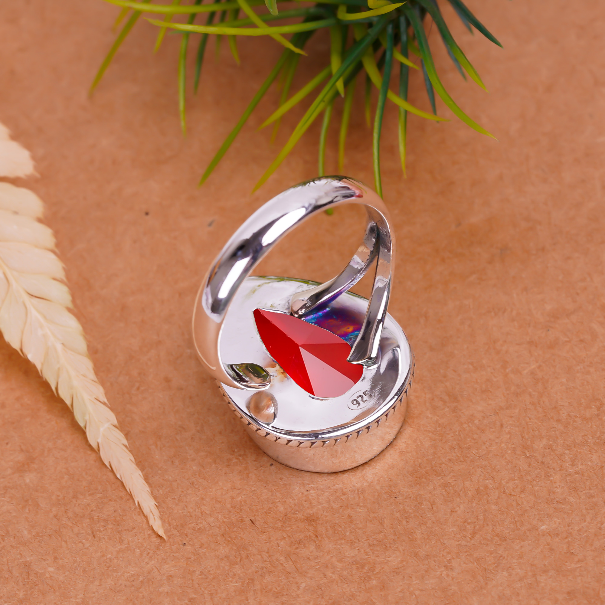 Red Garnet - Simulated Gemstone 925 Sterling Silver Ring