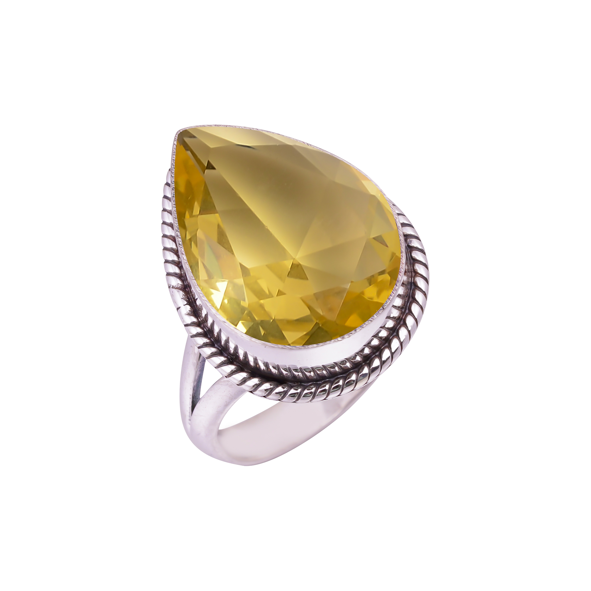Lemon Quartz - Simulated Gemstone 925 Sterling Silver Ring