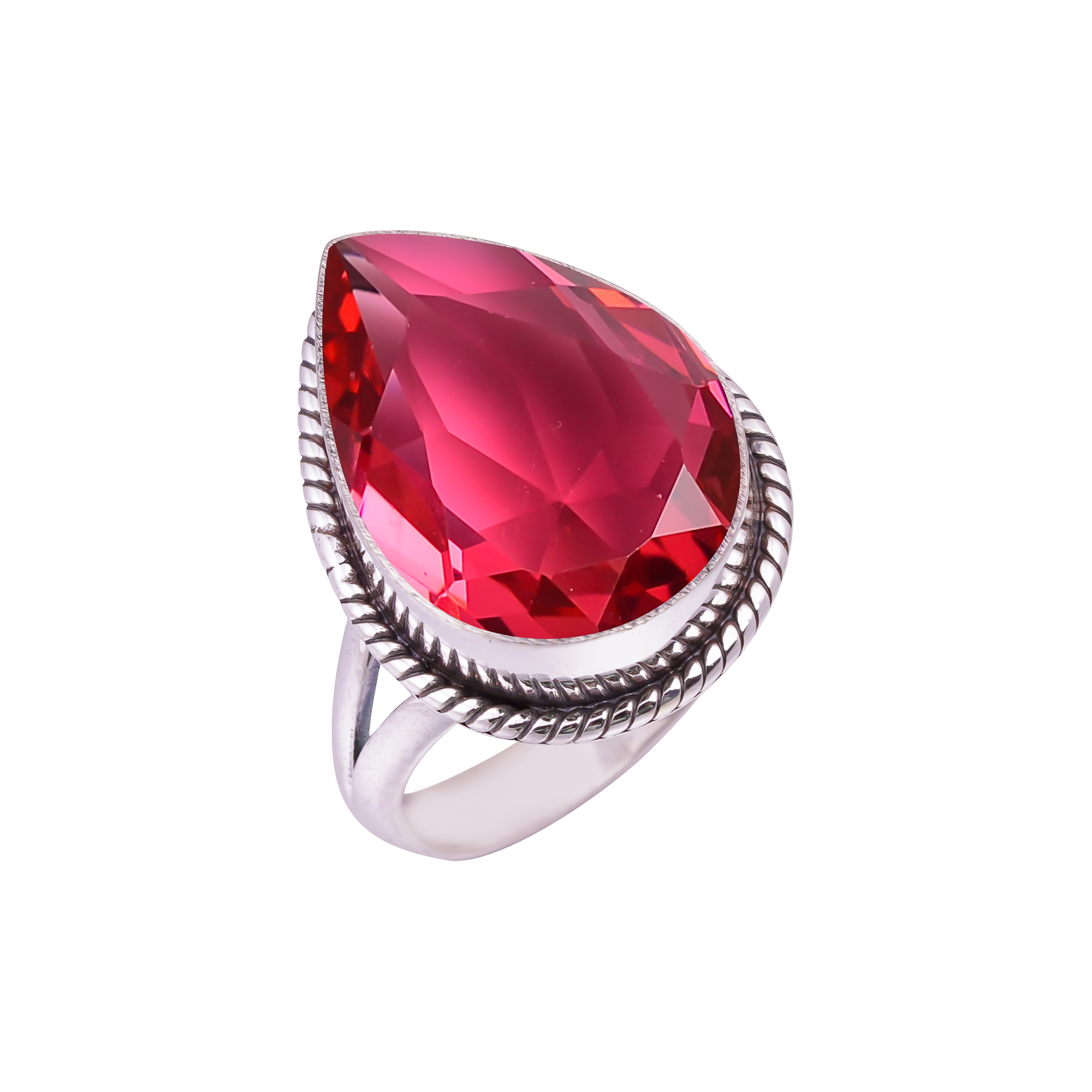 Pink Rubellite Tourmaline - Simulated Gemstone 925 Sterling Silver Ring