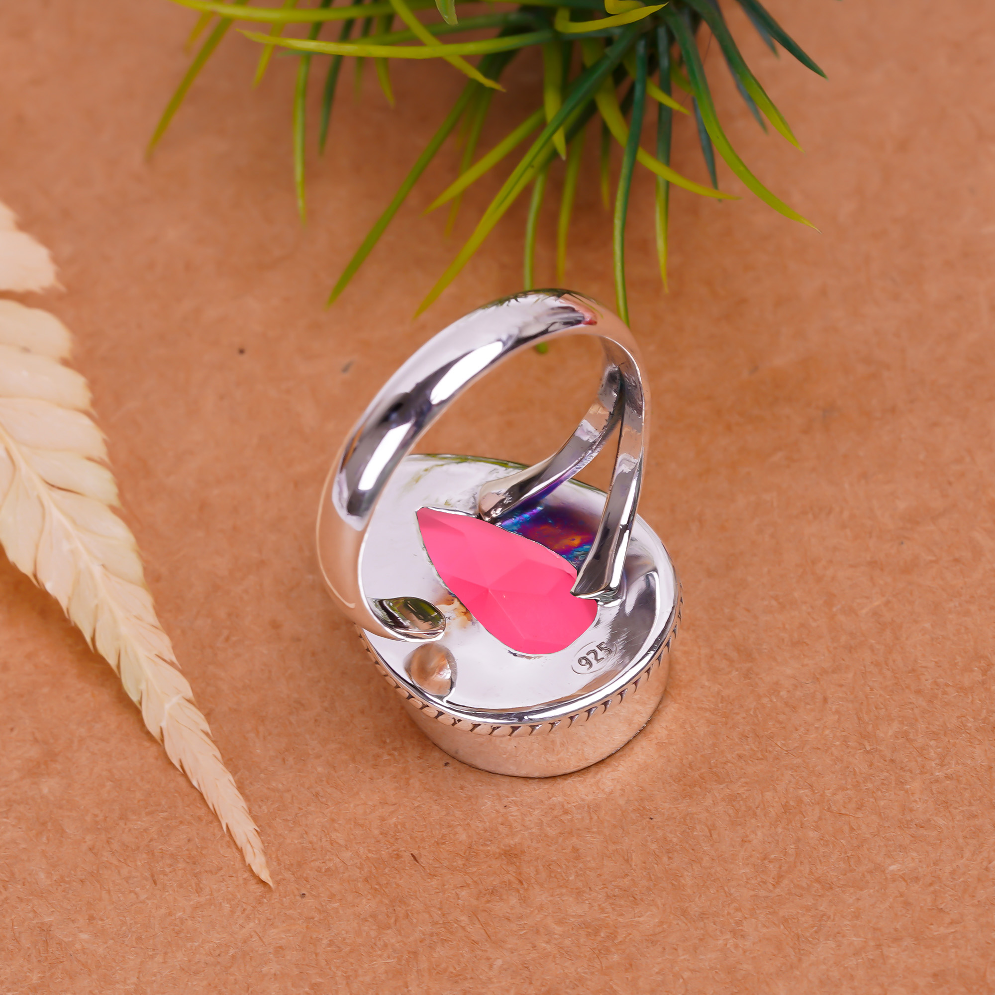 Pink Rubellite Tourmaline - Simulated Gemstone 925 Sterling Silver Ring