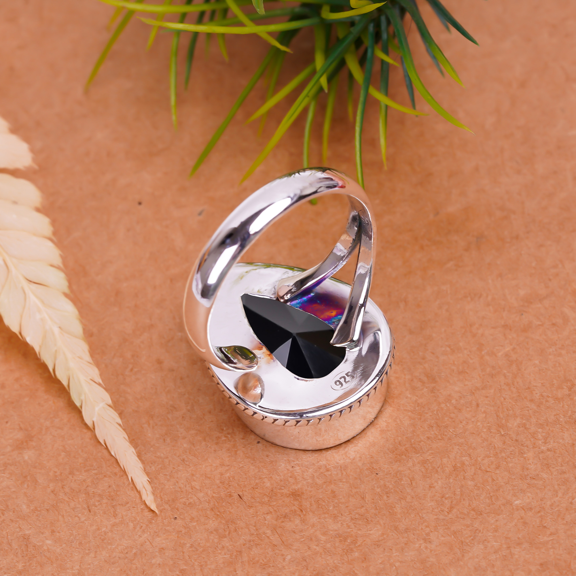 Black Onyx - Simulated Gemstone 925 Sterling Silver Ring