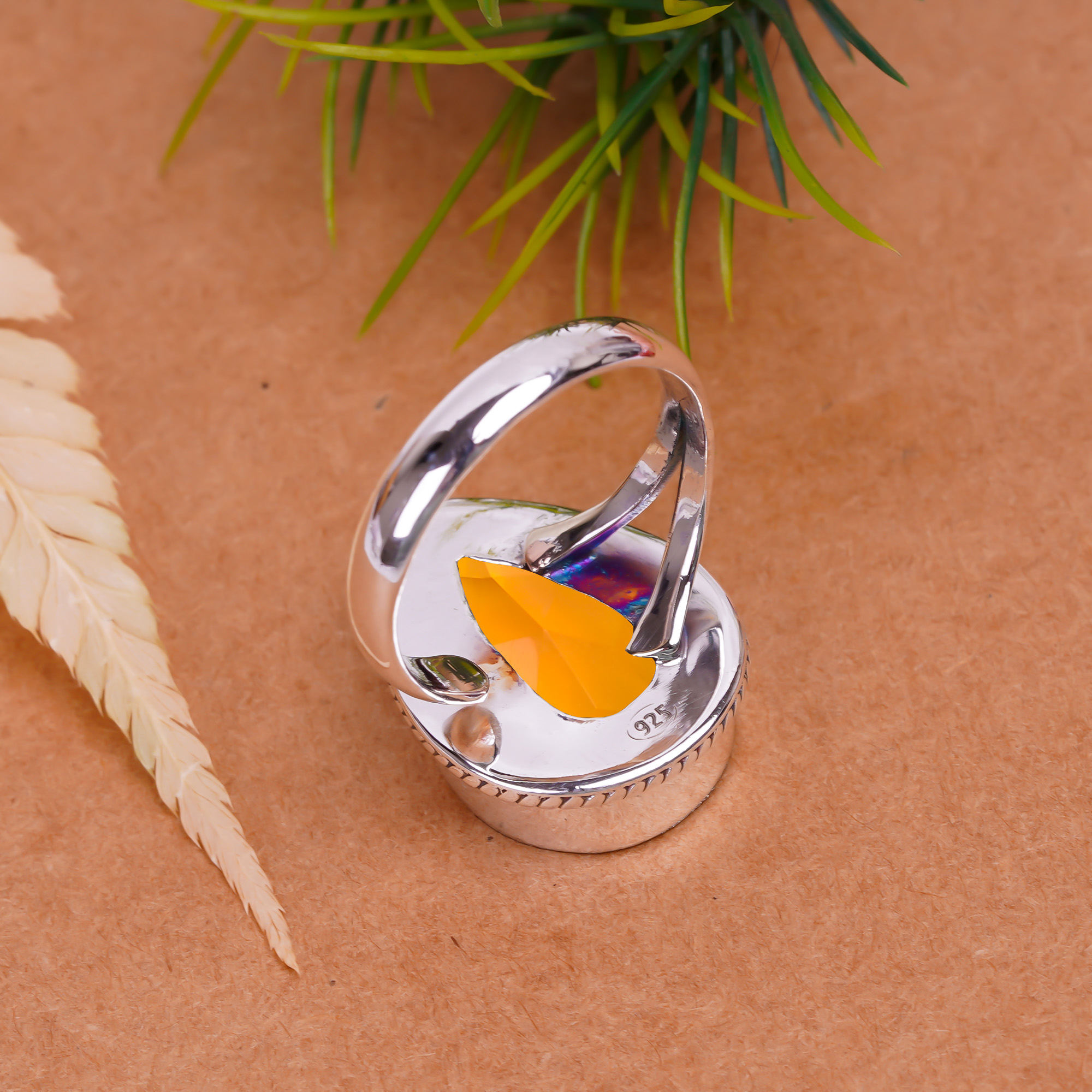 Citrine - Simulated Gemstone 925 Sterling Silver Ring