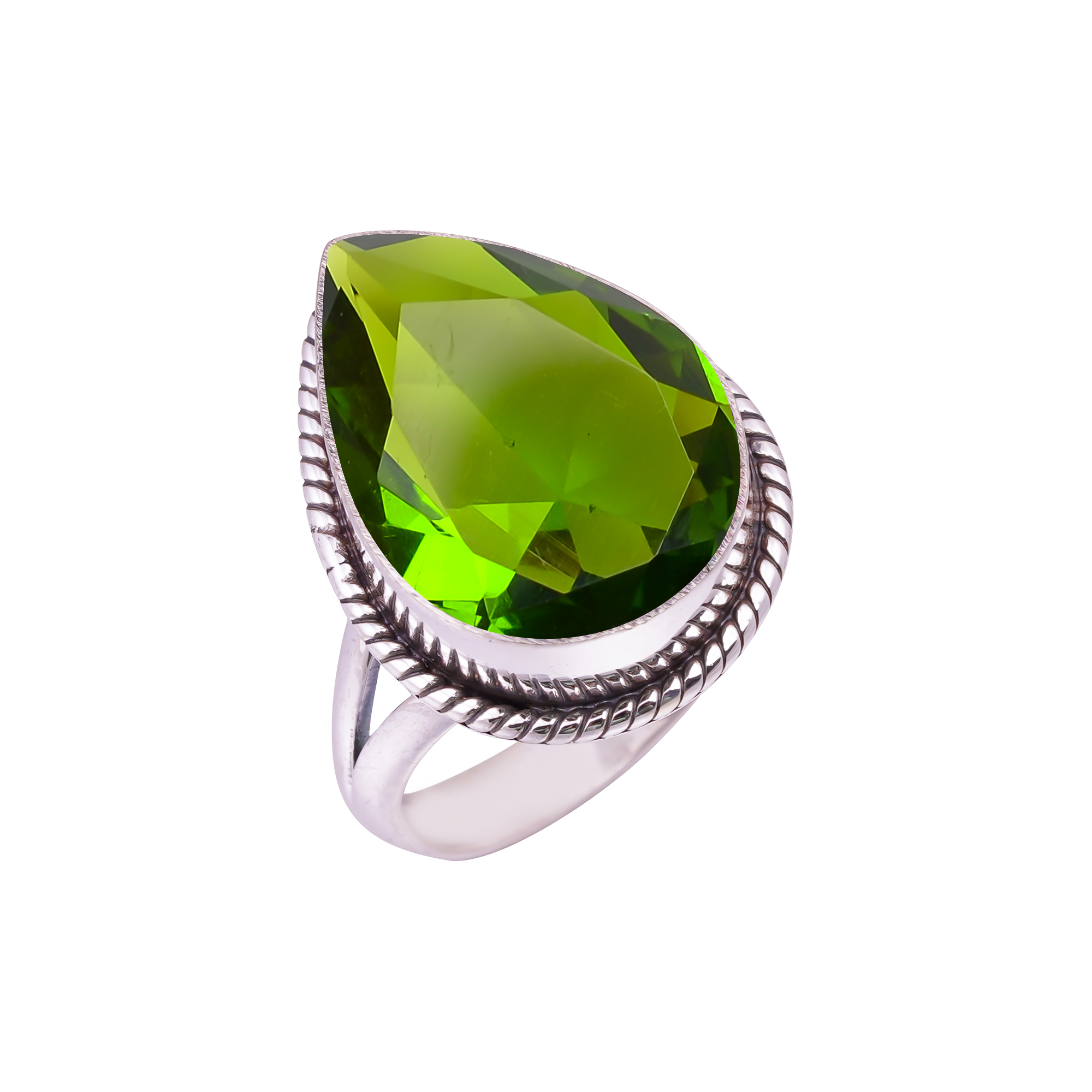 Peridot - Simulated Gemstone 925 Sterling Silver Ring
