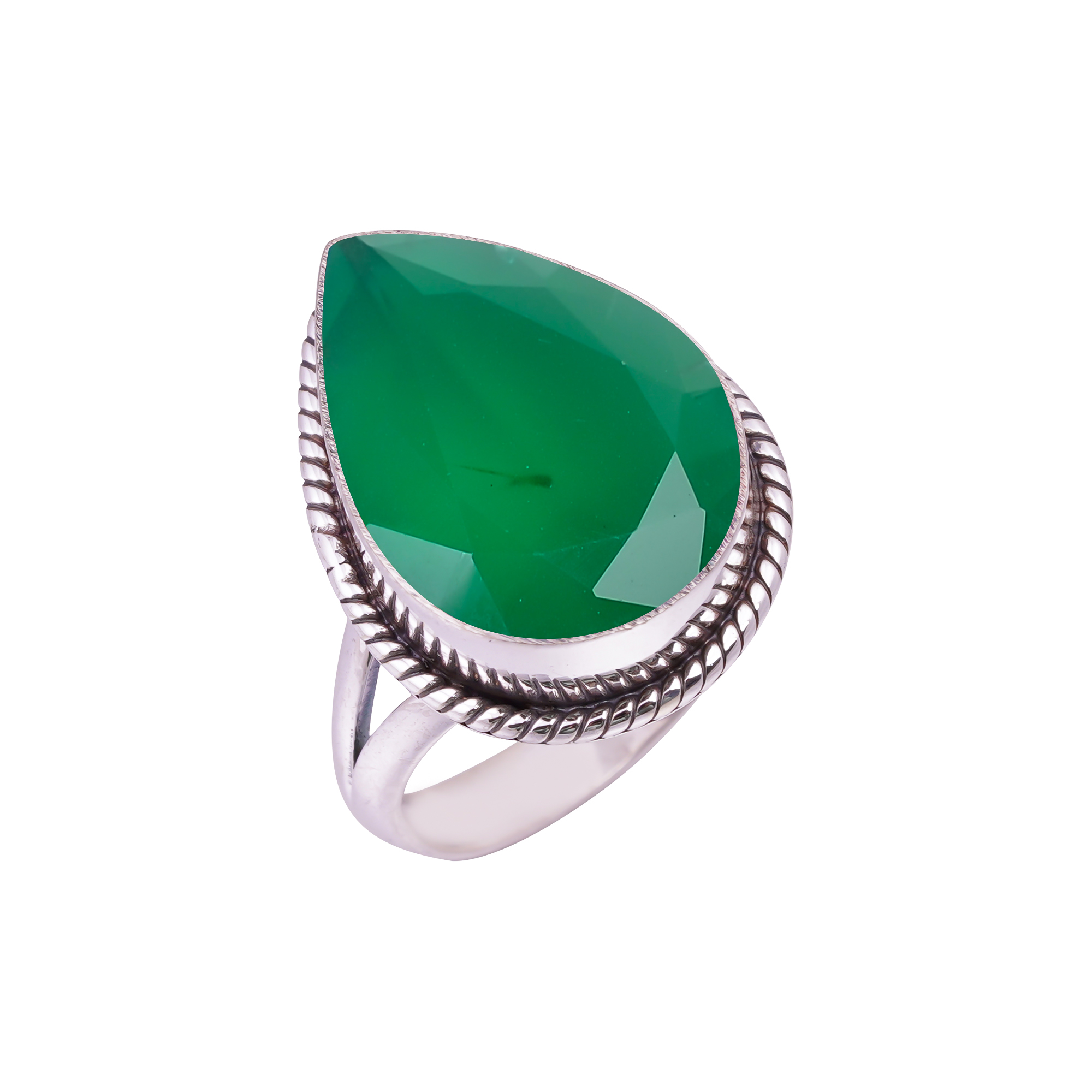 Emerald Simulated Gemstone 925 Sterling Silver Ring