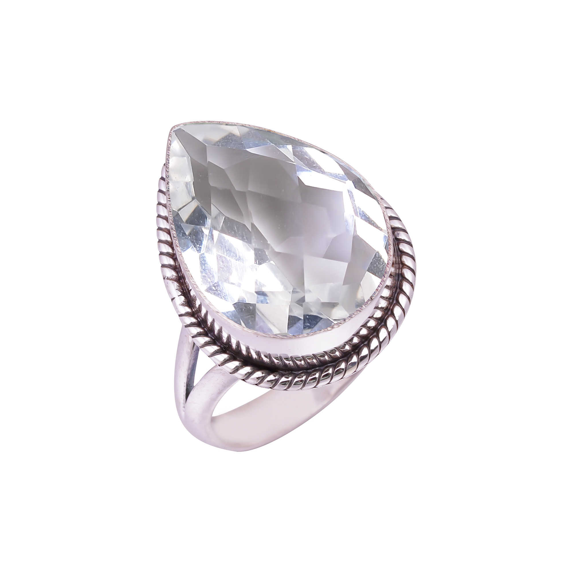 White Topaz - Simulated Gemstone 925 Sterling Silver Ring