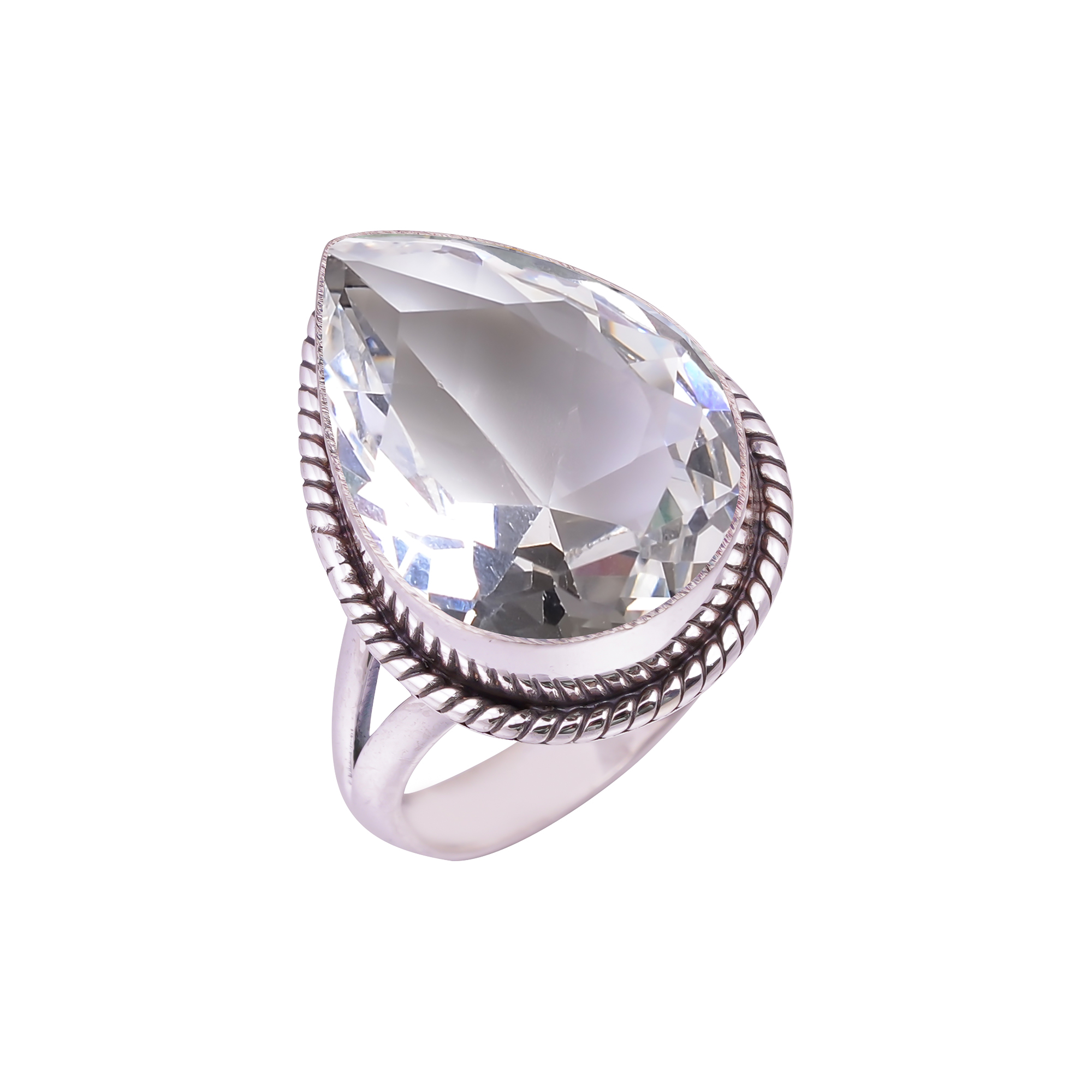 White Topaz - Simulated Gemstone 925 Sterling Silver Ring