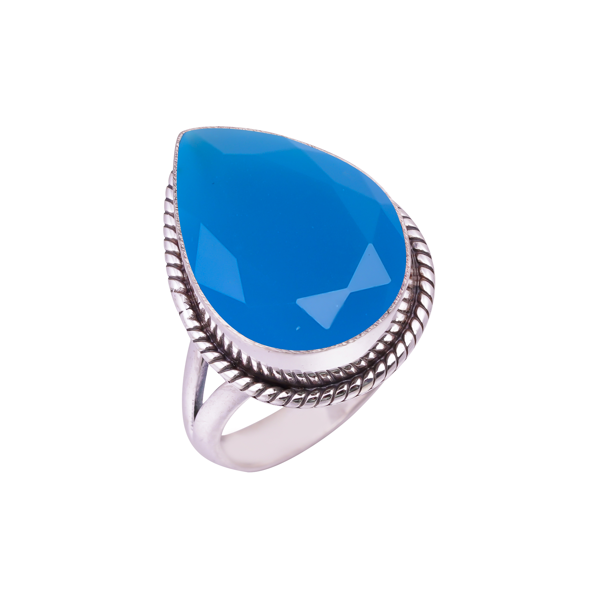 Blue Chalcedony - Simulated Gemstone 925 Sterling Silver Ring