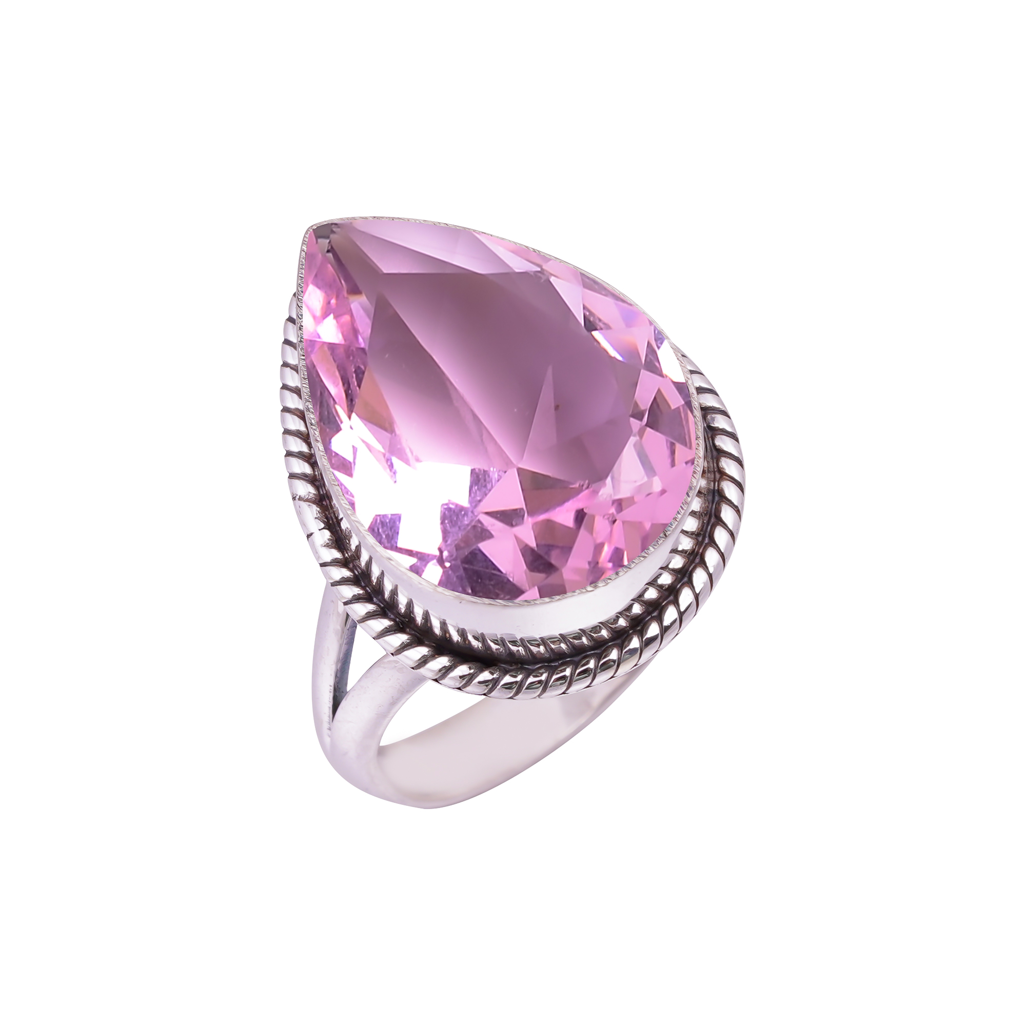 Pink Kunzite - Simulated Gemstone 925 Sterling Silver Ring
