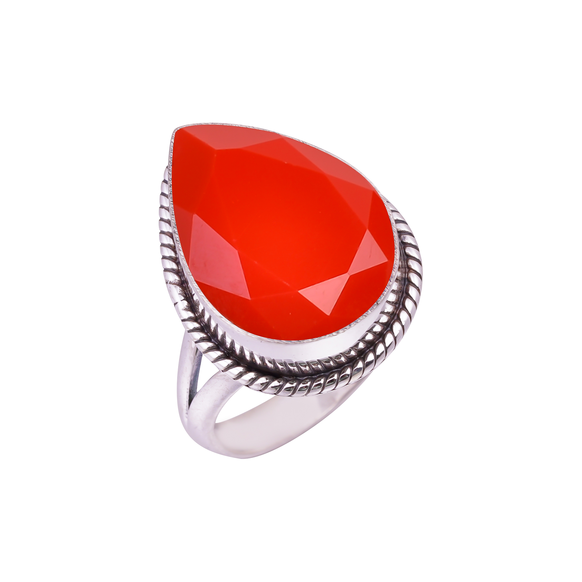 Red Coral - Simulated Gemstone 925 Sterling Silver Ring