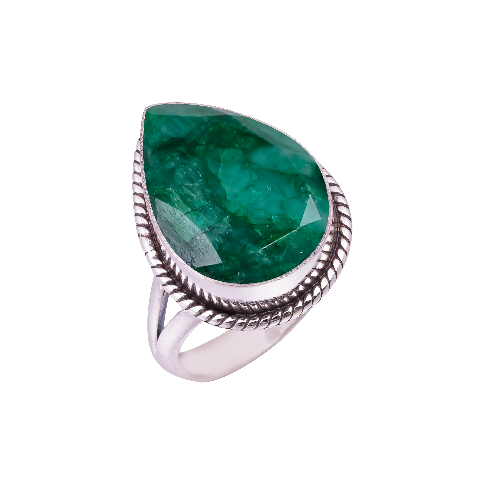 Emerlad - Dyed Quartz Gemstone 925 Sterling Silver Ring
