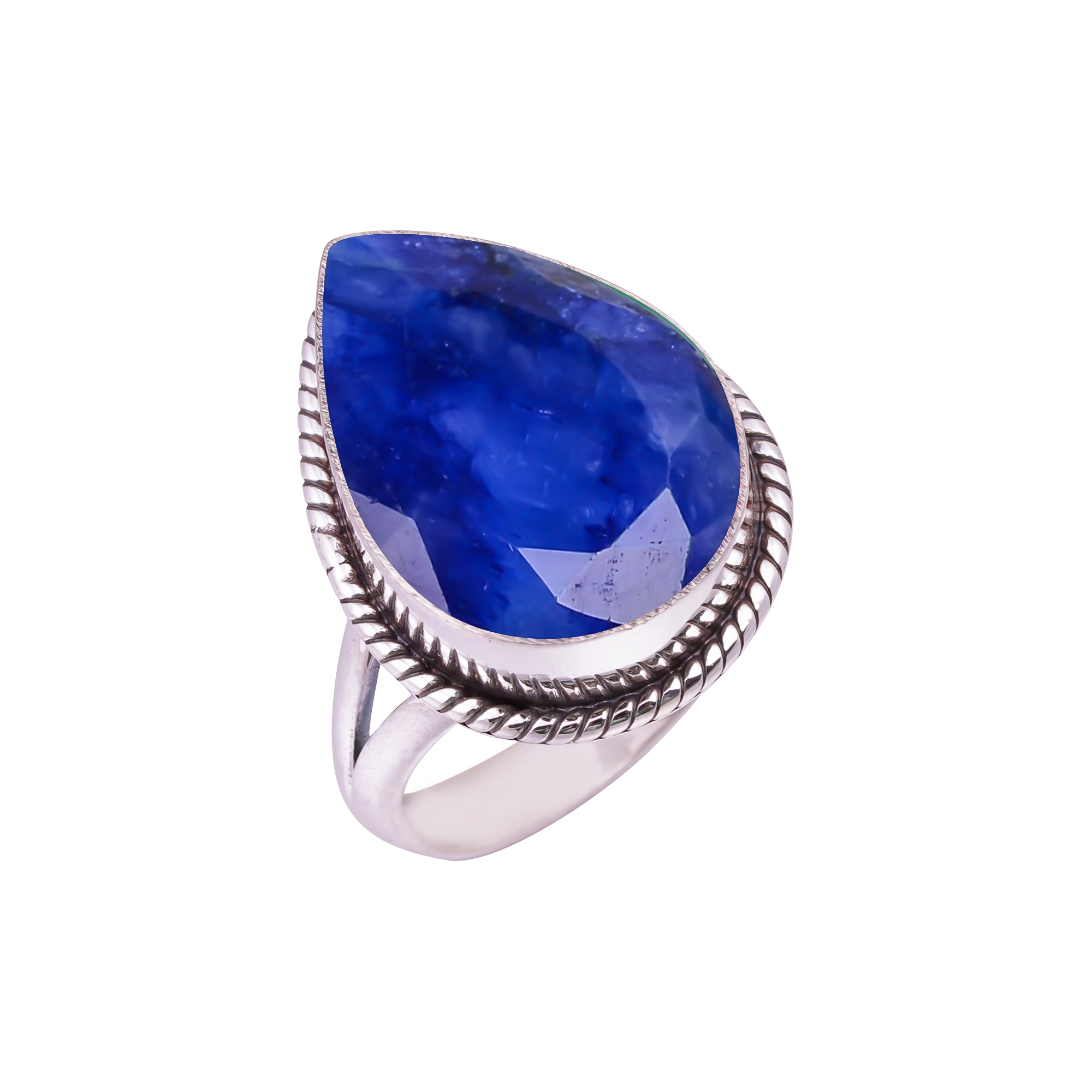 Blue Sapphire - Dyed Quartz Gemstone 925 Sterling Silver Ring