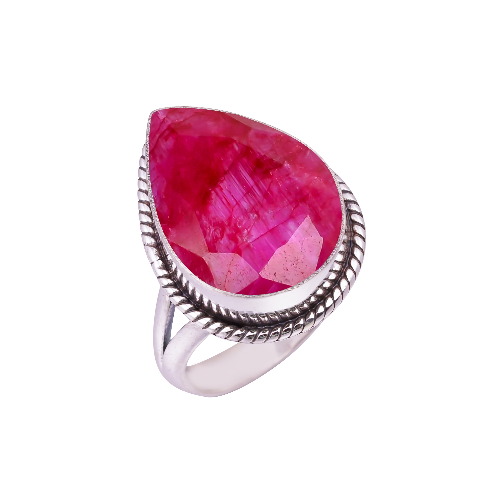 Ruby - Dyed Quartz Gemstone 925 Sterling Silver Ring