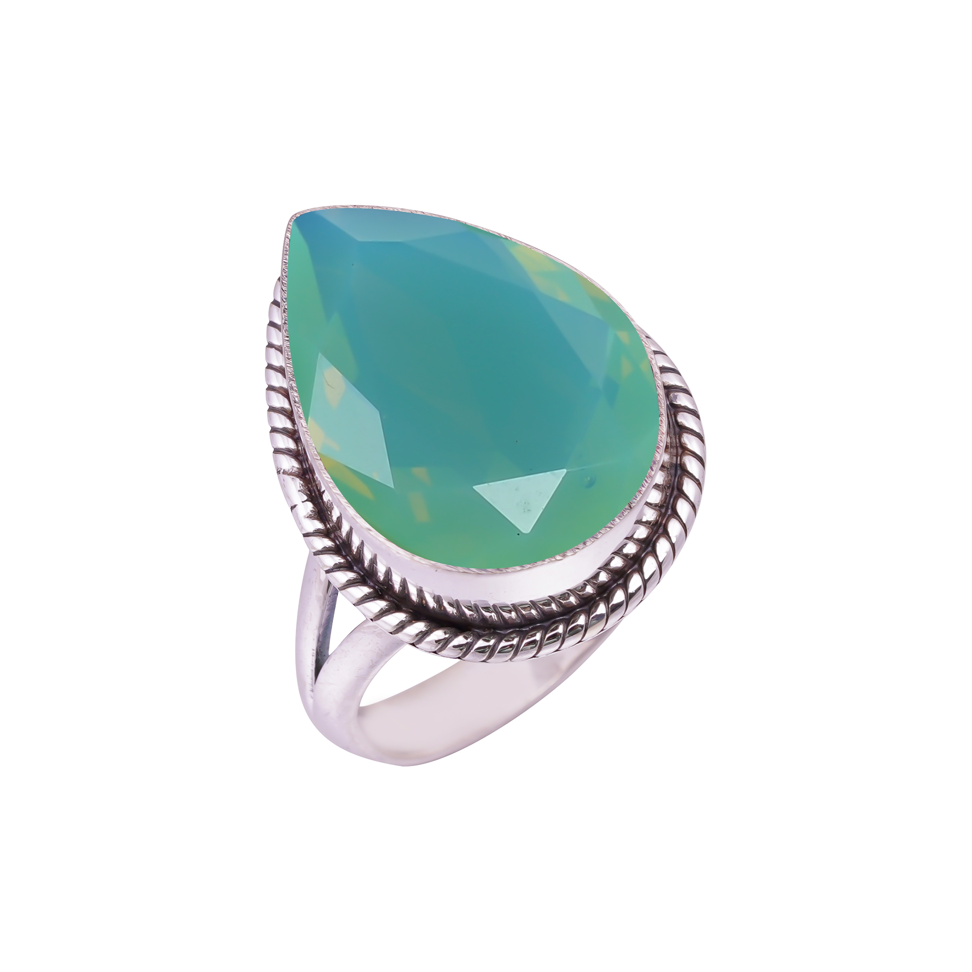 Green Milky Opal - Simulated Gemstone 925 Sterling Silver Ring