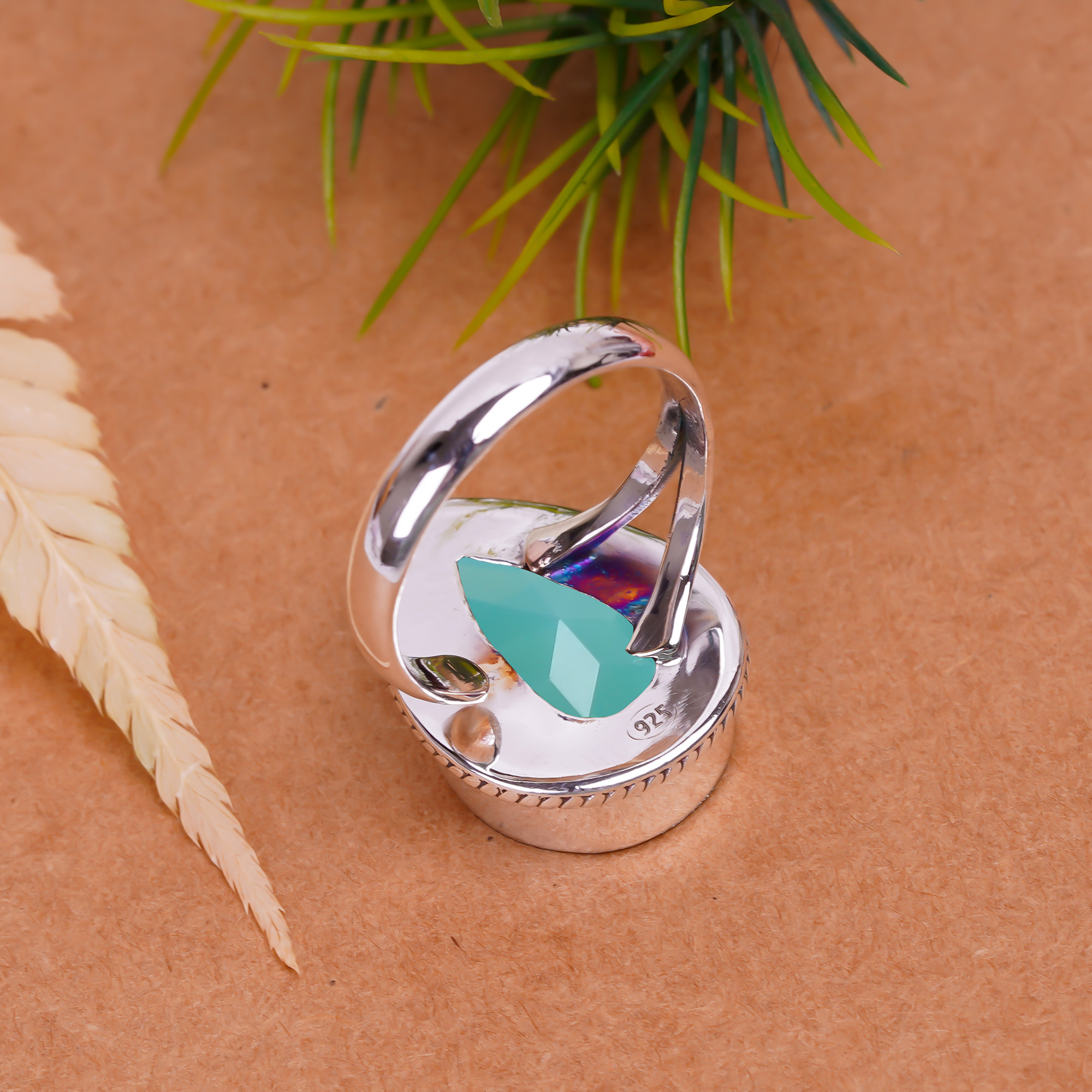 Green Milky Opal - Simulated Gemstone 925 Sterling Silver Ring