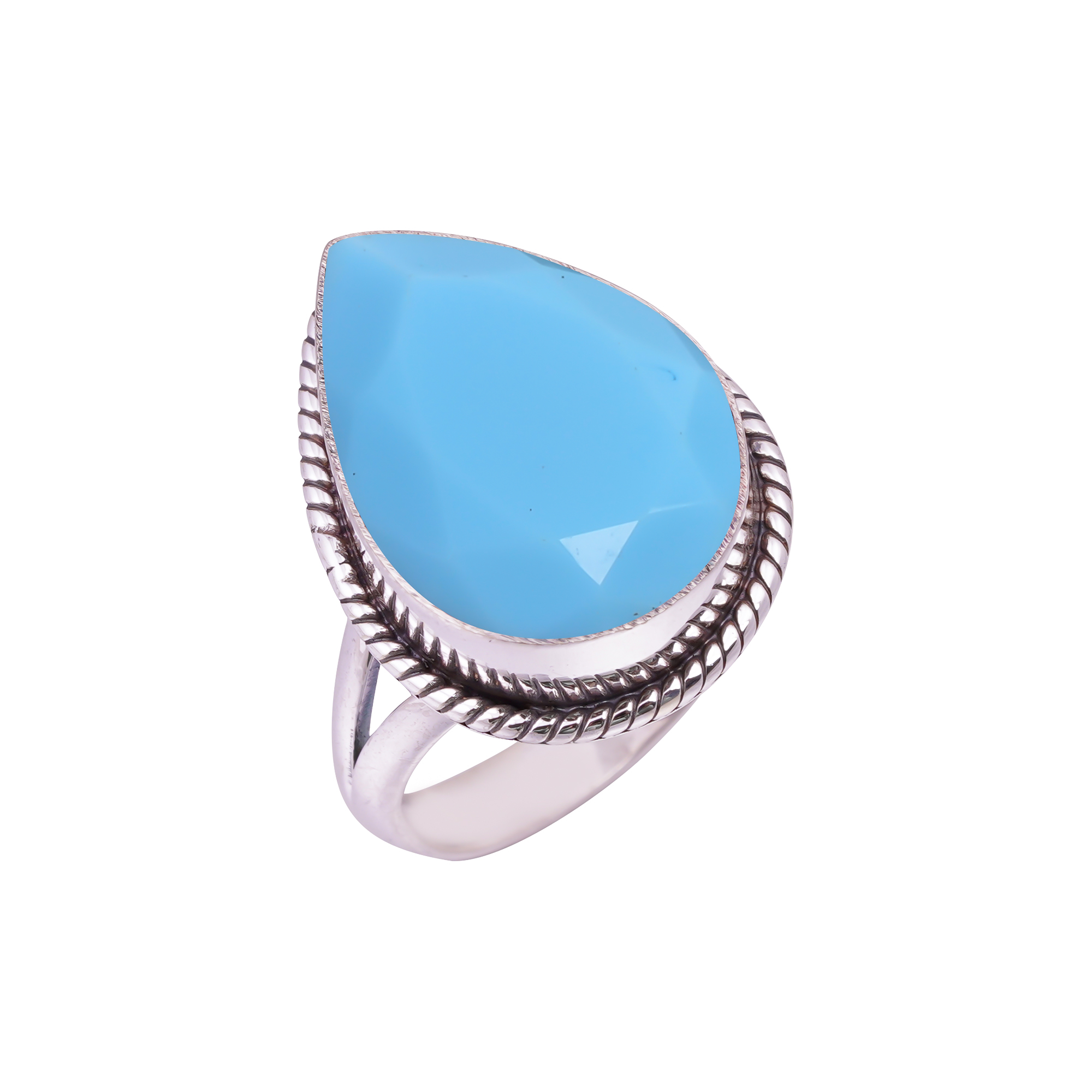 Turquoise - Simulated Gemstone 925 Sterling Silver Ring