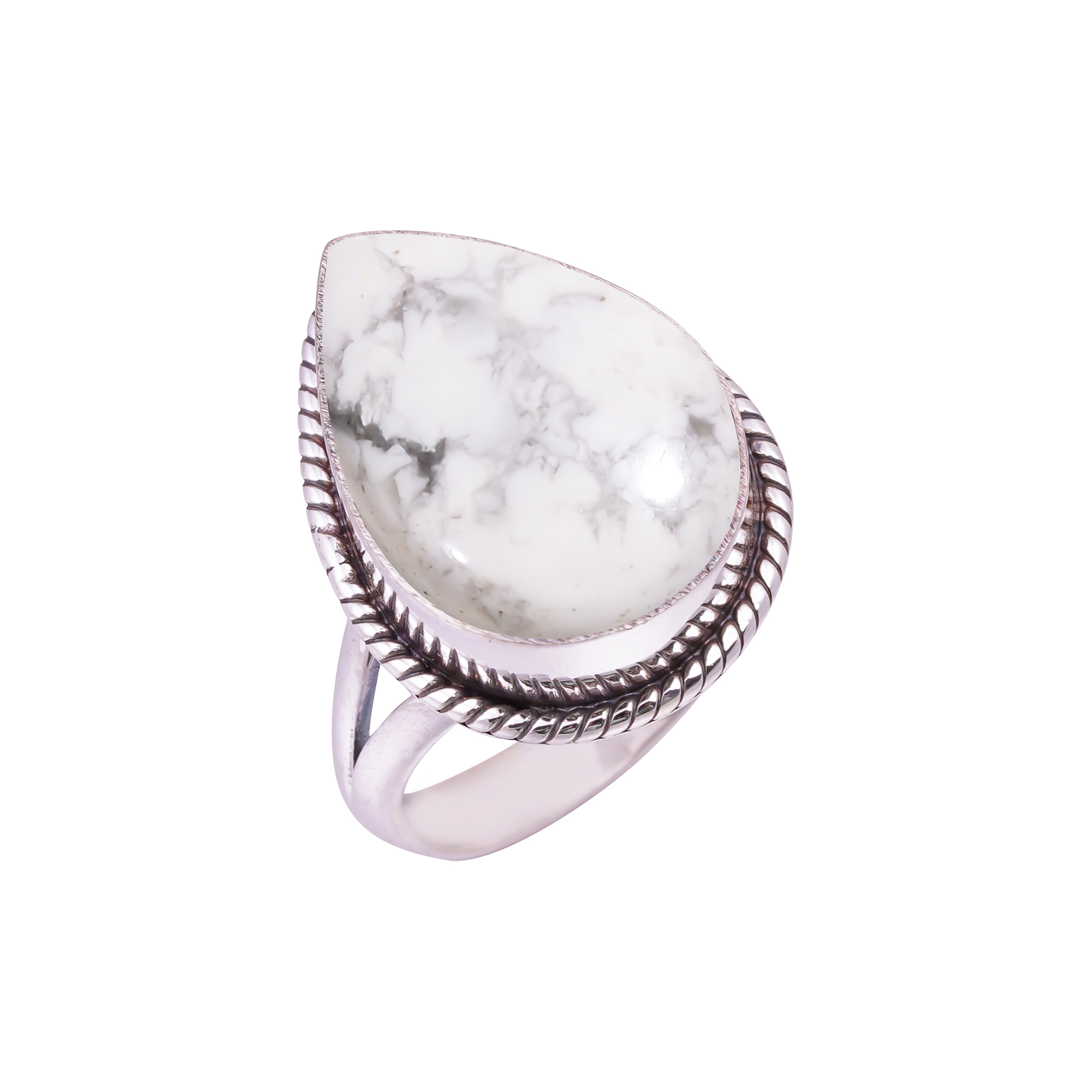 Natural White Howlite - United States Gemstone 925 Sterling Silver Ring