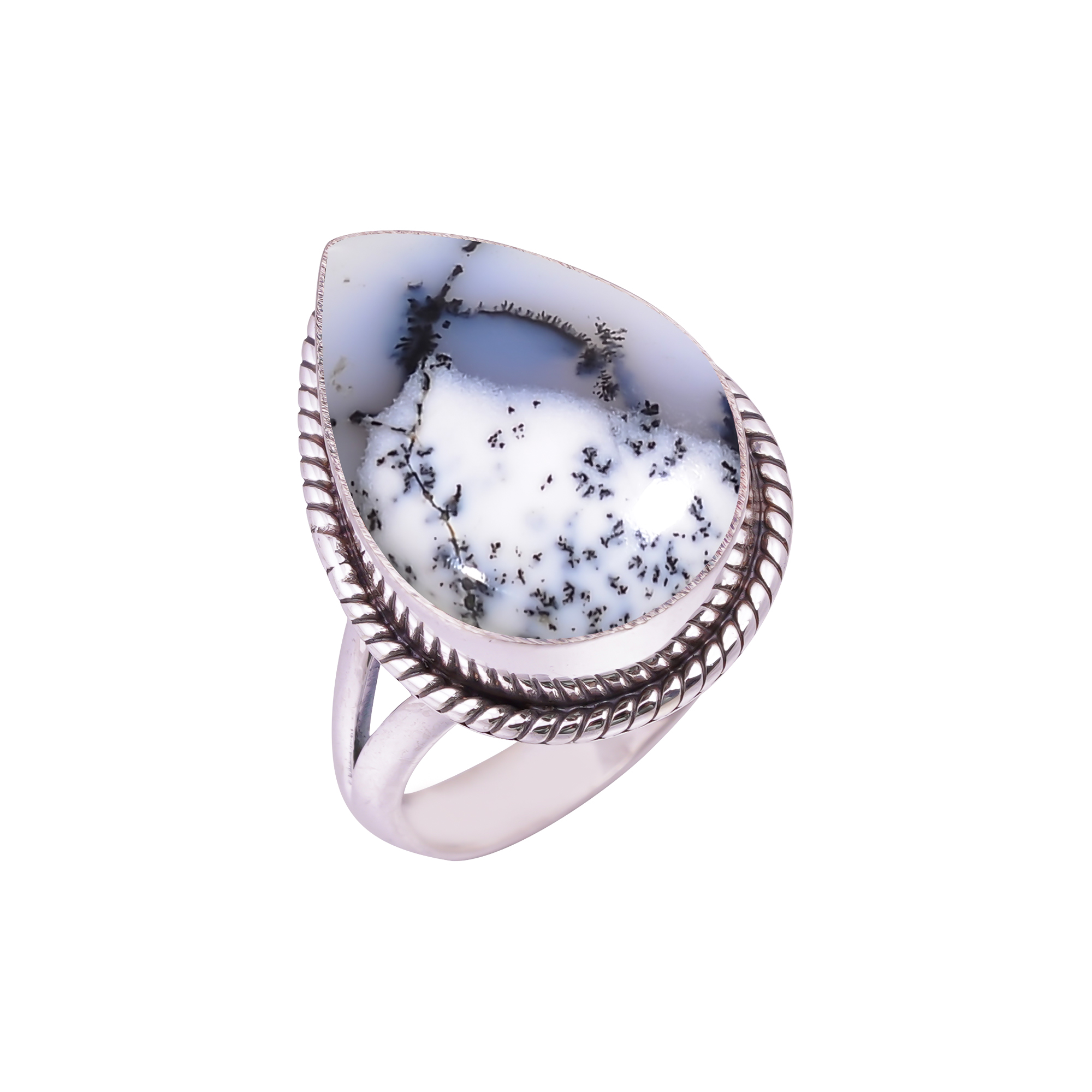 Merlinite Dendritic Opal -Brazil Gemstone 925 Sterling Silver Ring