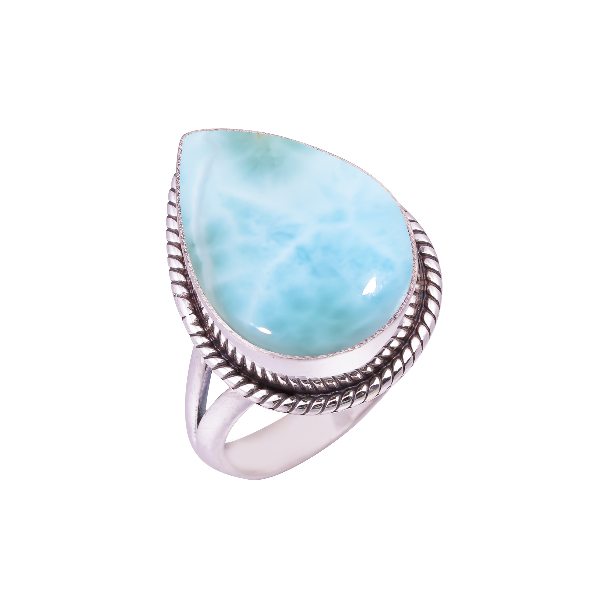 Natural Larimar / Pactolite - Dominican Republic Gemstone 925 Sterling Silver Ring