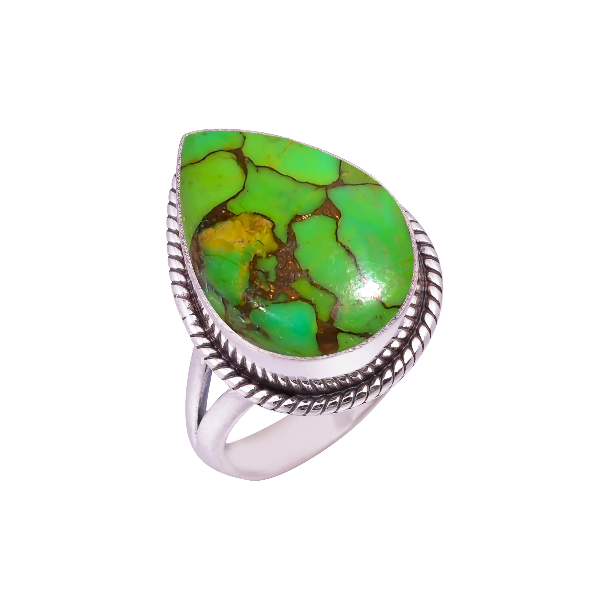 Copper Green Turquoise Gemstone 925 Sterling Silver Ring