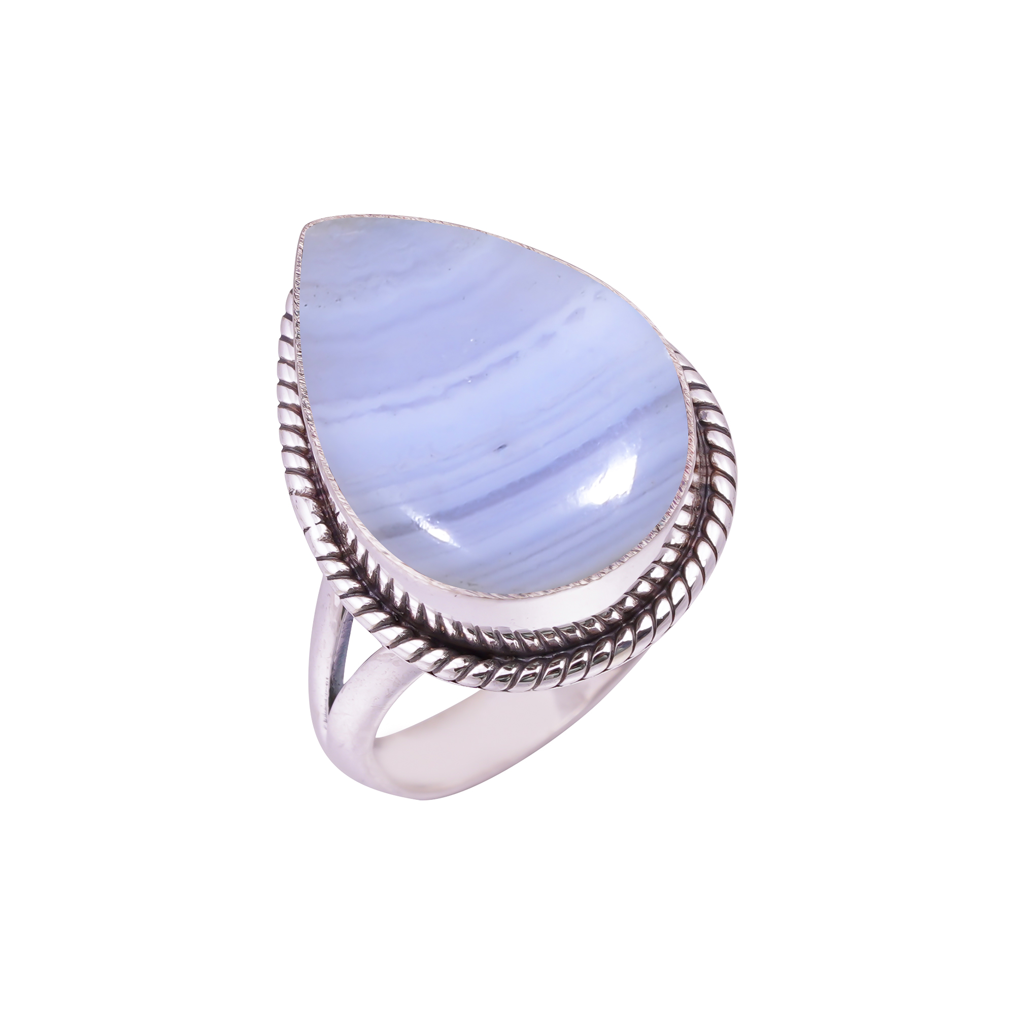 Blue Lace Agate - Namibia Gemstone 925 Sterling Silver Ring
