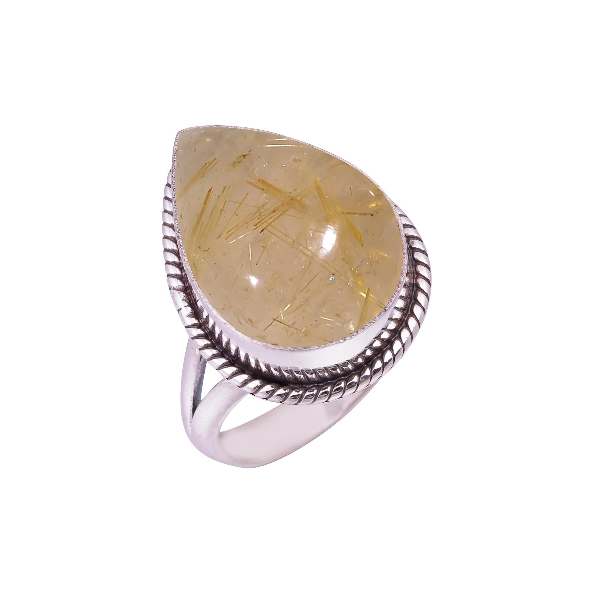 Golden Rutilated Quartz - Brazil Gemstone 925 Sterling Silver Ring