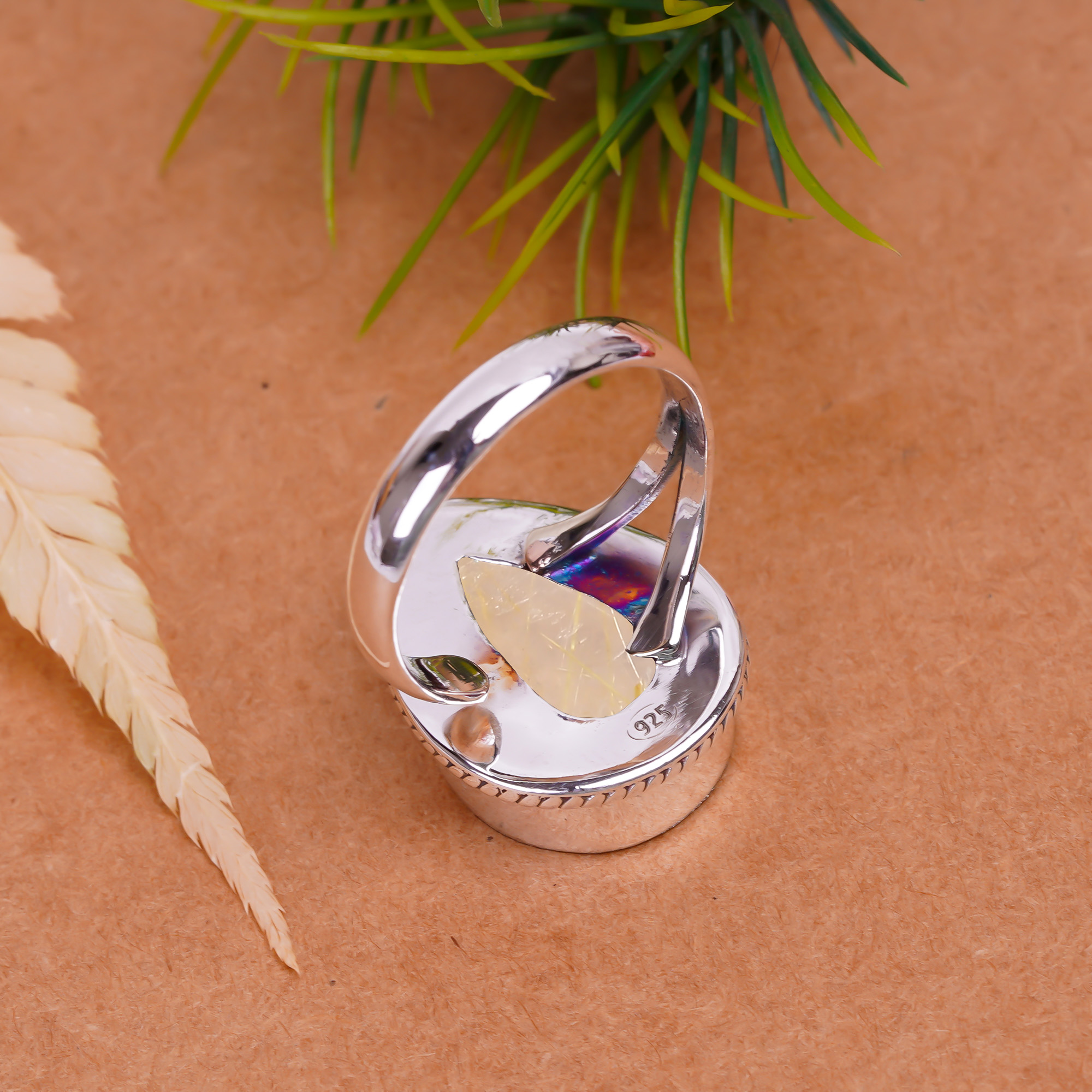 Golden Rutilated Quartz - Brazil Gemstone 925 Sterling Silver Ring