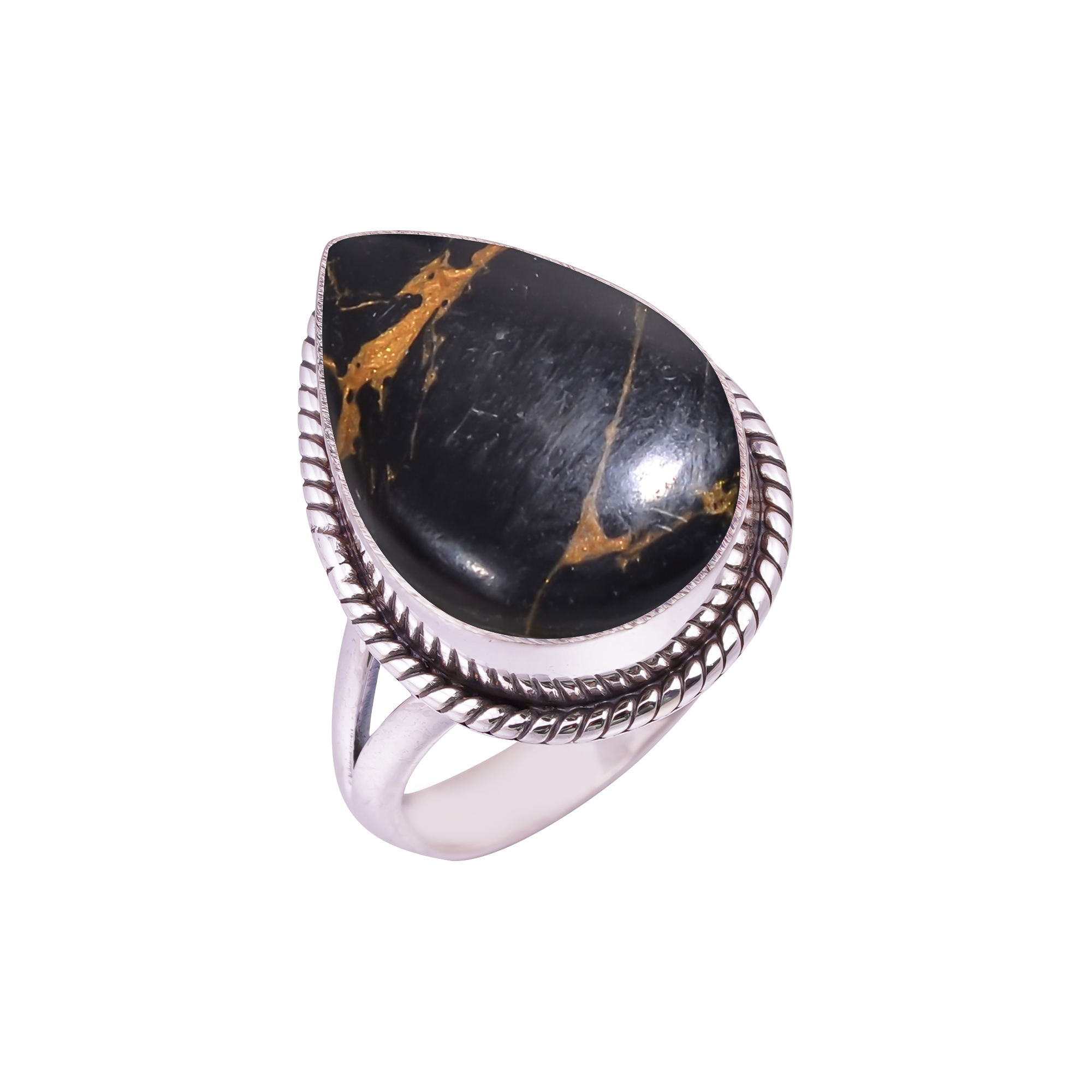 Copper Black Turquoise - Simulated Gemstone 925 Sterling Silver Ring