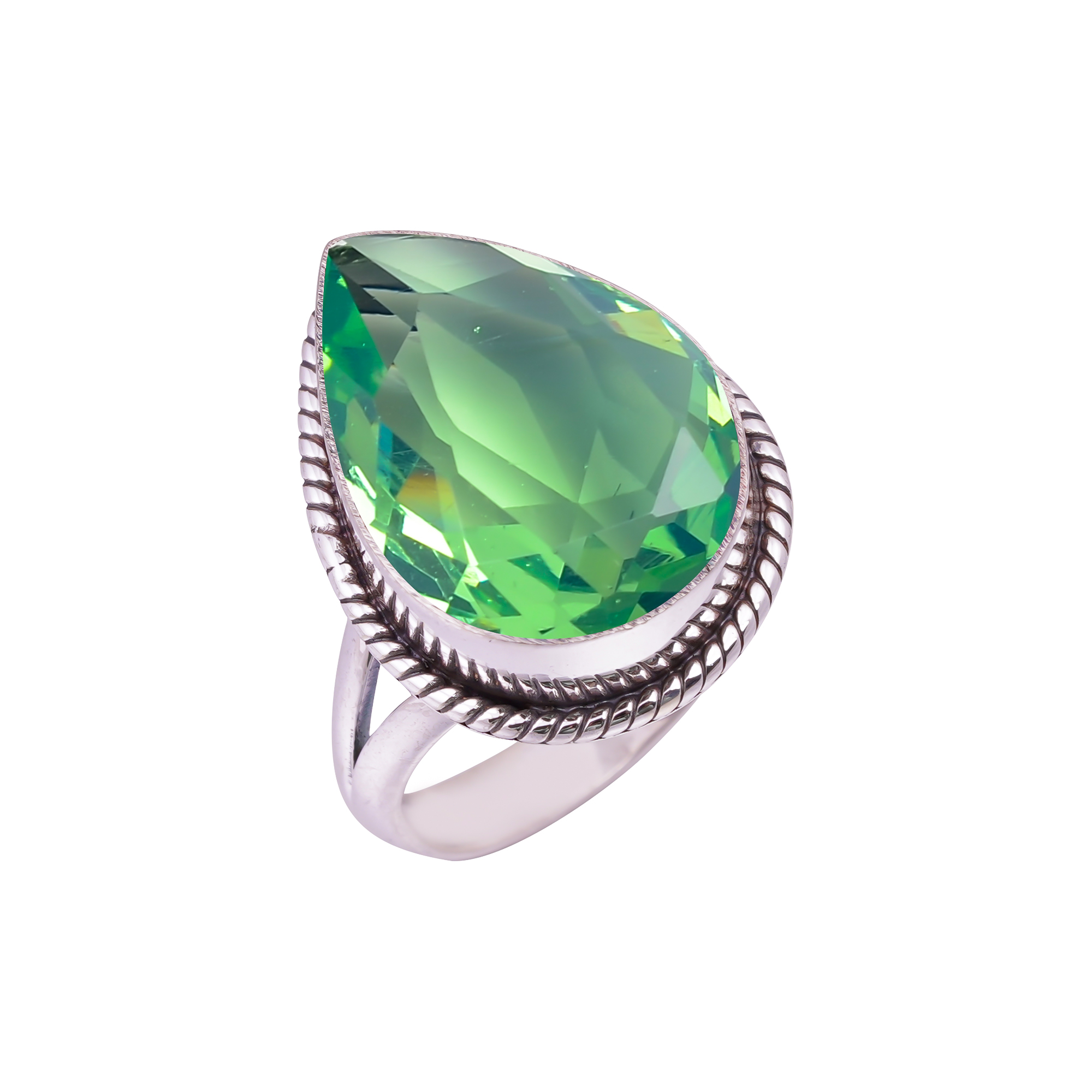 Green Tourmaline - Simulated Gemstone 925 Sterling Silver Ring