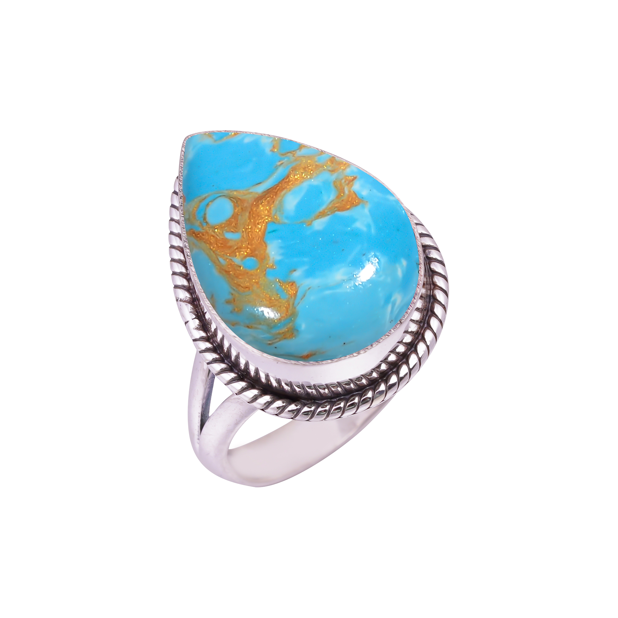 Copper Blue Turquoise - Simulated Gemstone 925 Sterling Silver Ring