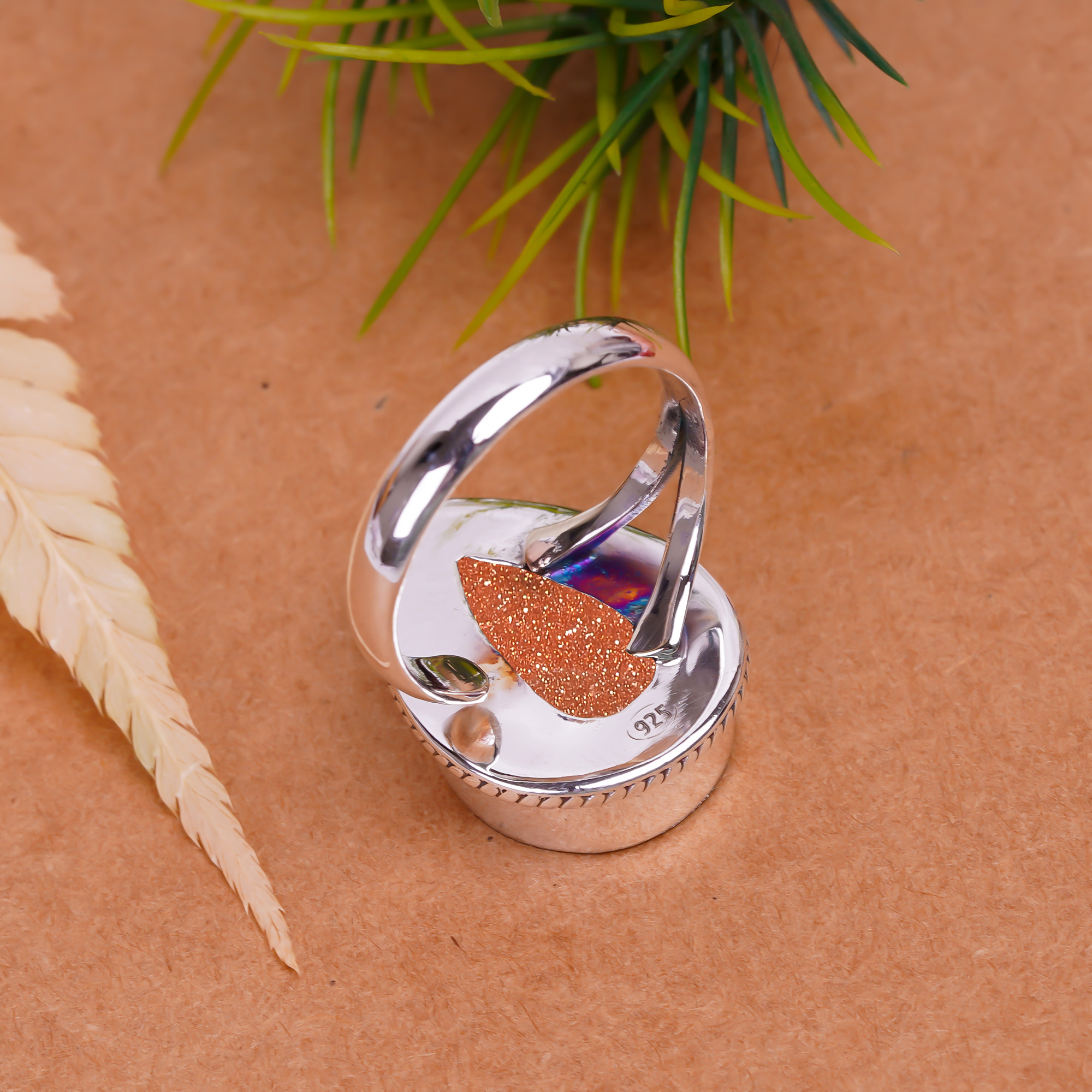 Golden Sunstone - Simulated Gemstone 925 Sterling Silver Ring