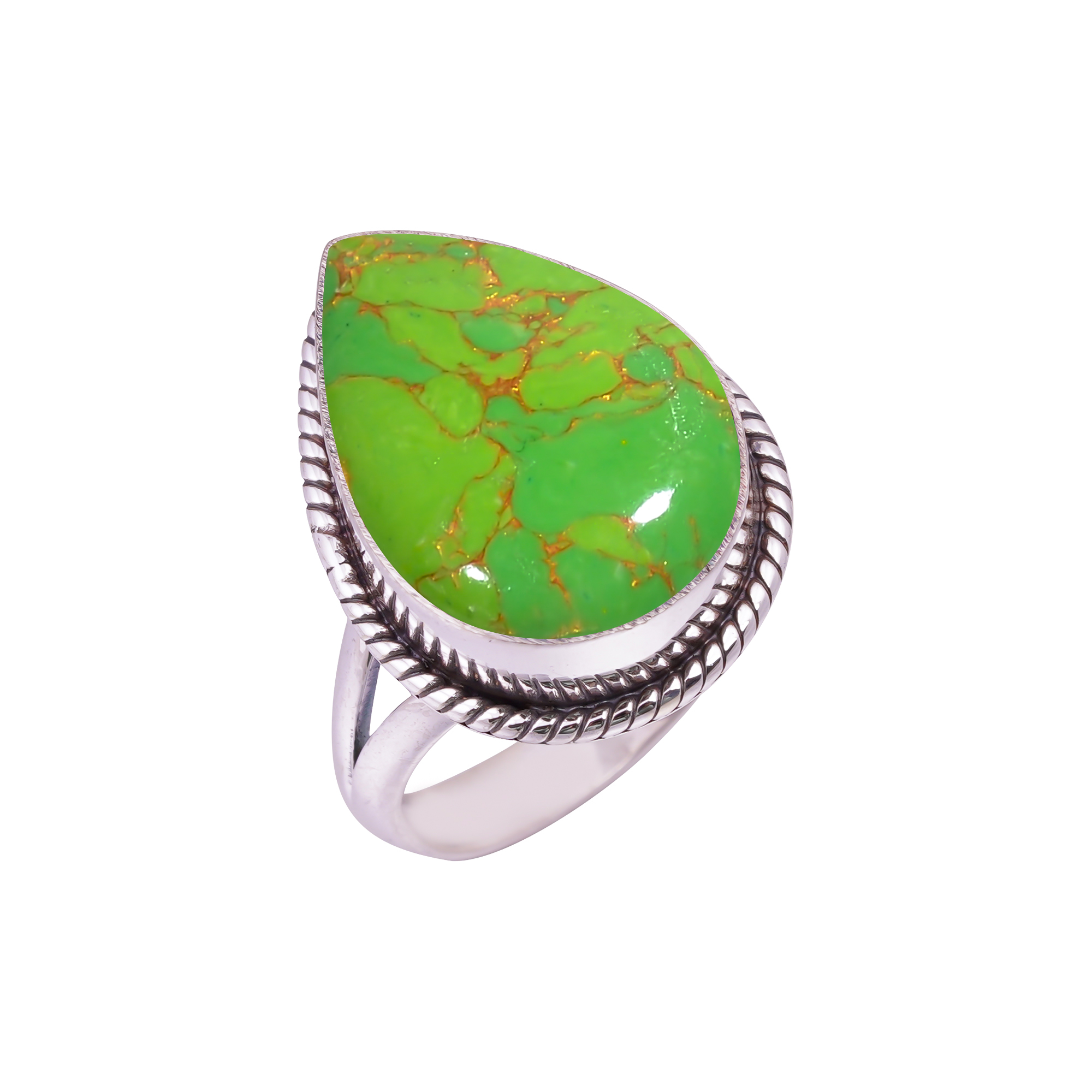 Copper Green Turquoise - Simulated Gemstone 925 Sterling Silver Ring