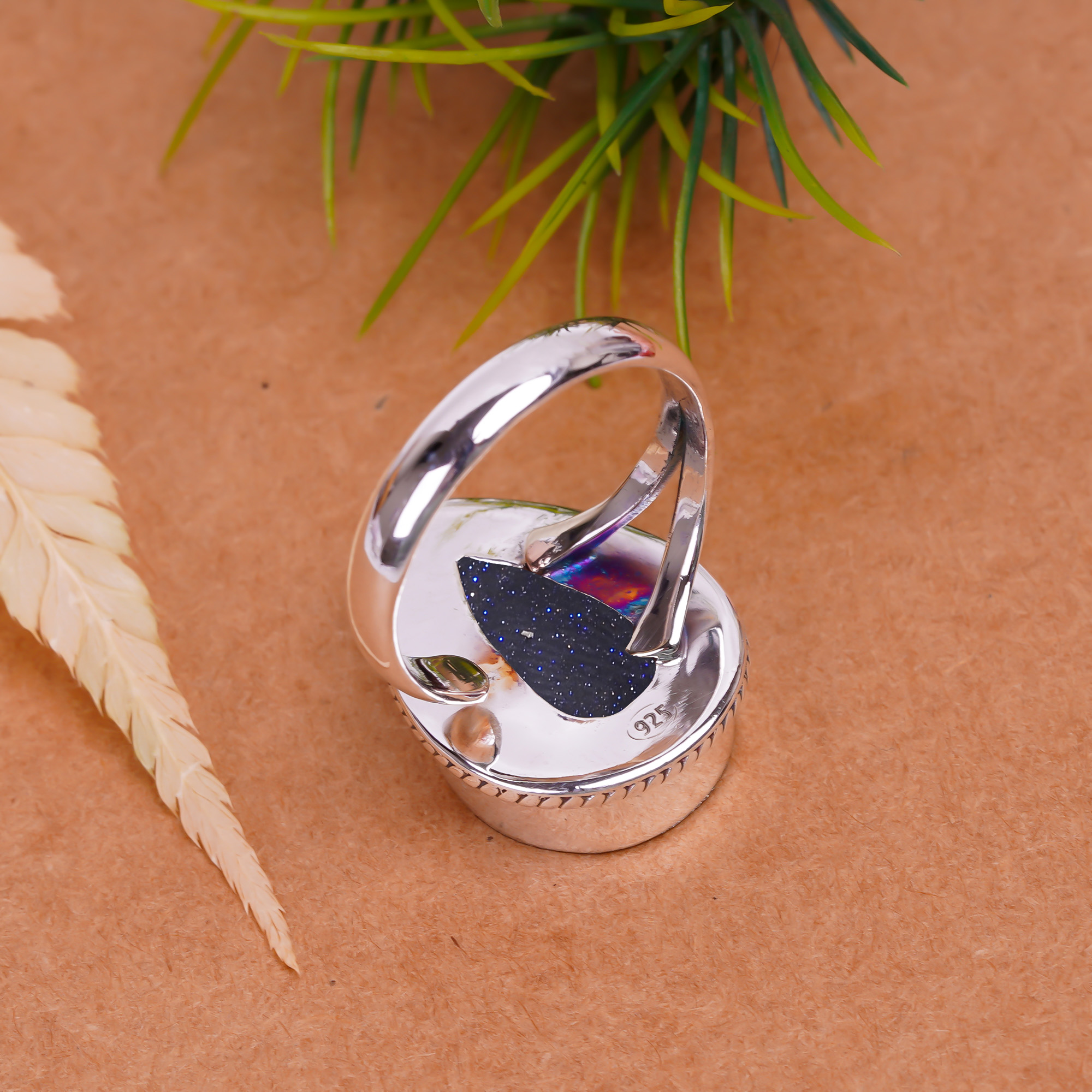Blue Sunstone - Simulated Gemstone 925 Sterling Silver Ring