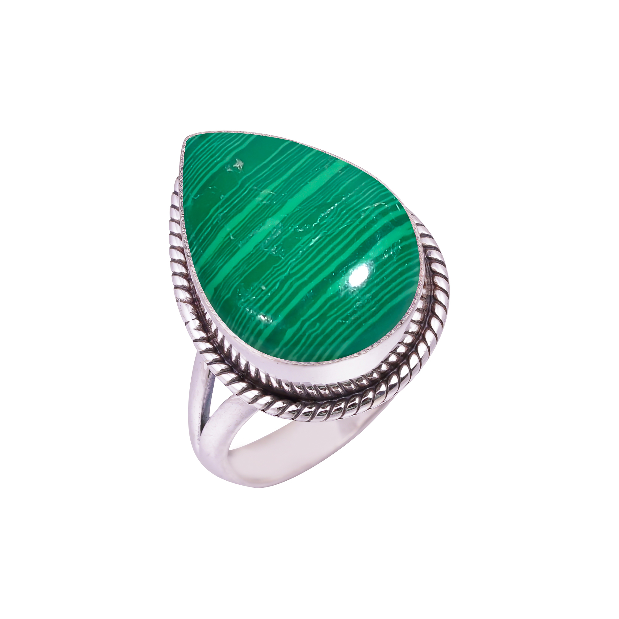 Malachite - Simulated Gemstone 925 Sterling Silver Ring