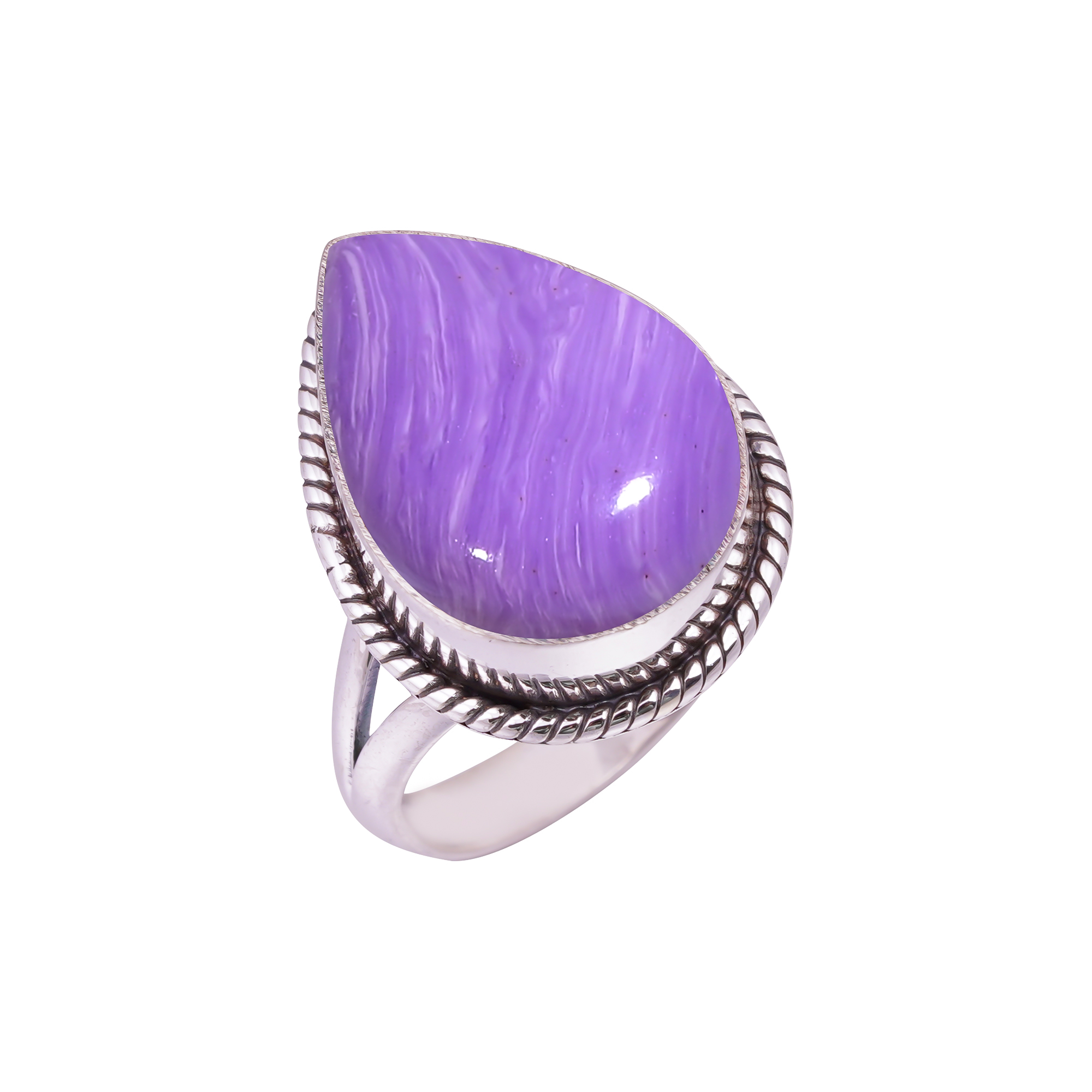 Purple Charoite - Simulated Gemstone 925 Sterling Silver Ring