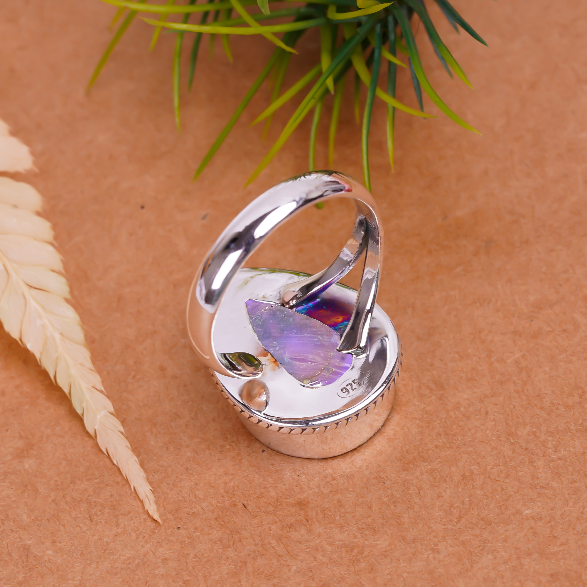 Purple Charoite - Simulated Gemstone 925 Sterling Silver Ring